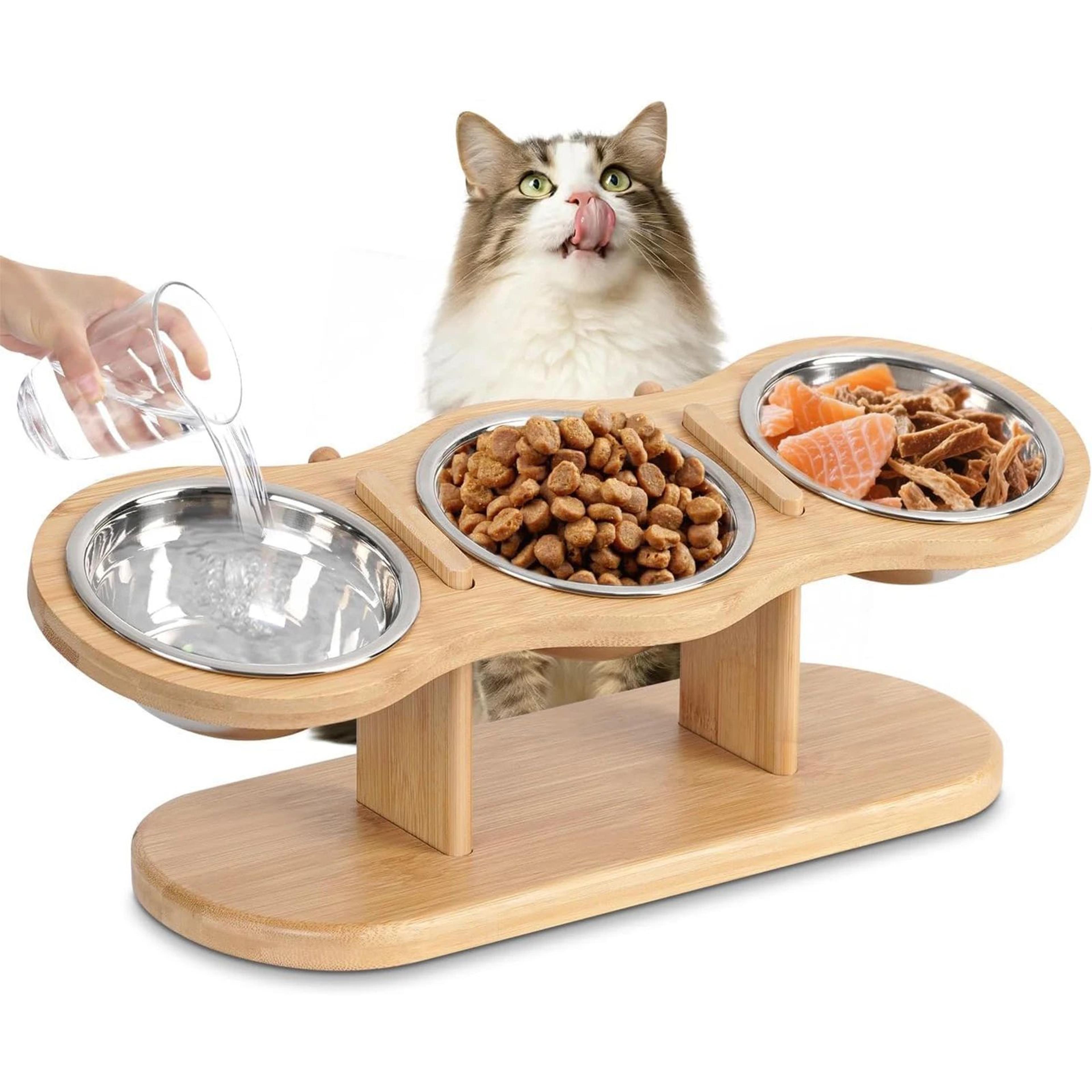 pawserve elevated cat bowls with wooden stand