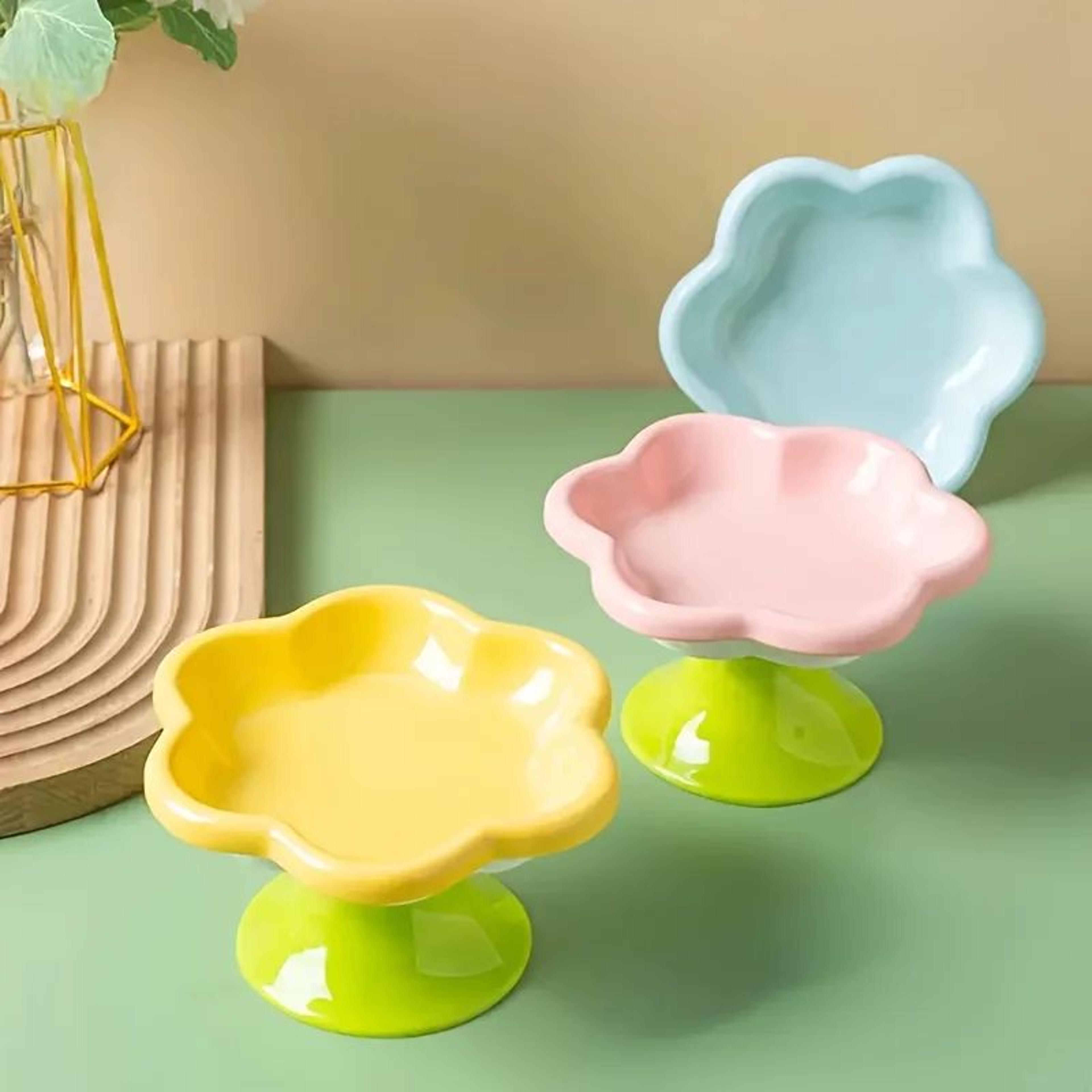 Ceramic Raised Cat Bowl With Elevated Flower Stand 1