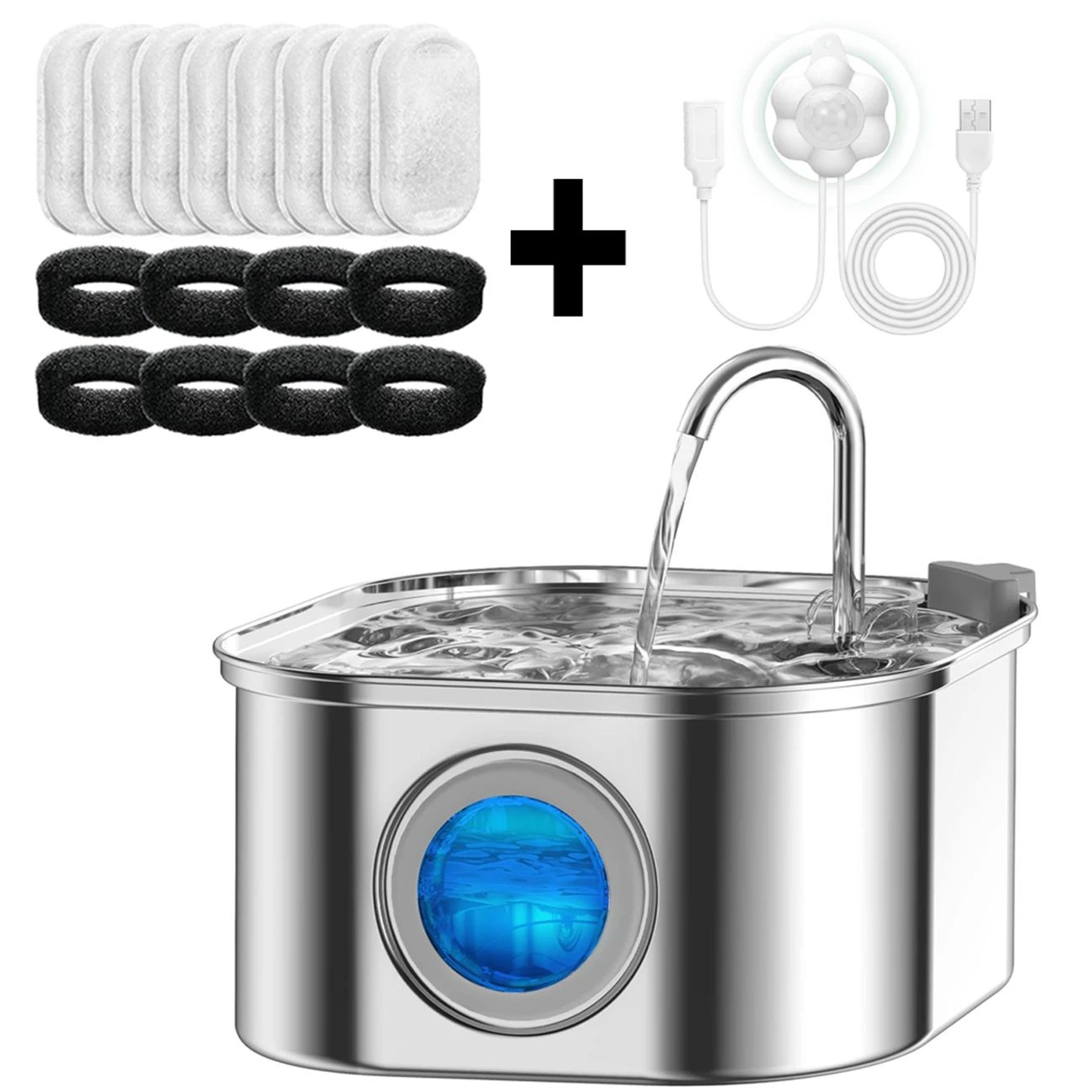 pureflow stainless steel cat water fountain with smart sensor