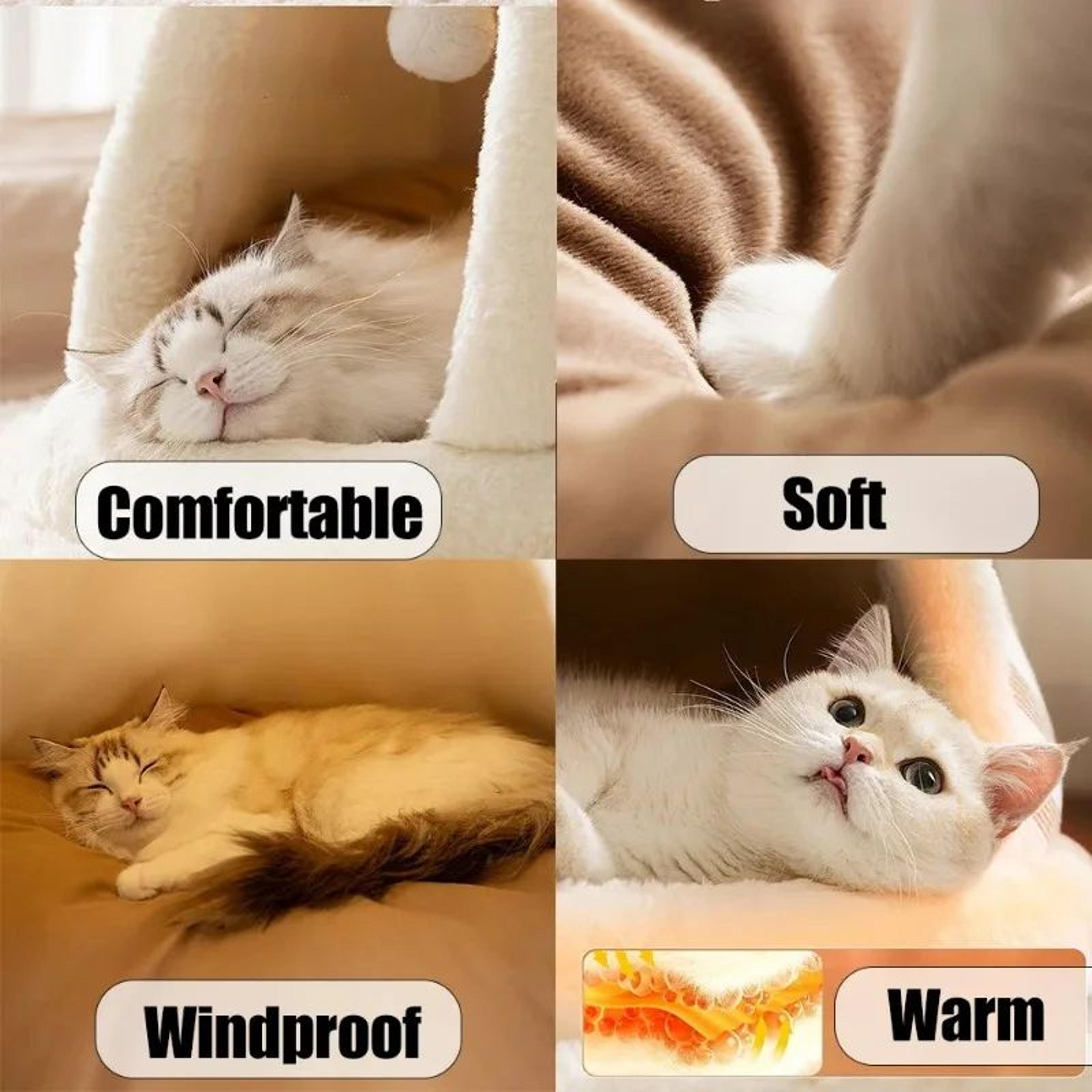 Self Warming Plush Cat Tent Bed With Washable Cover For Indoor Pets 3