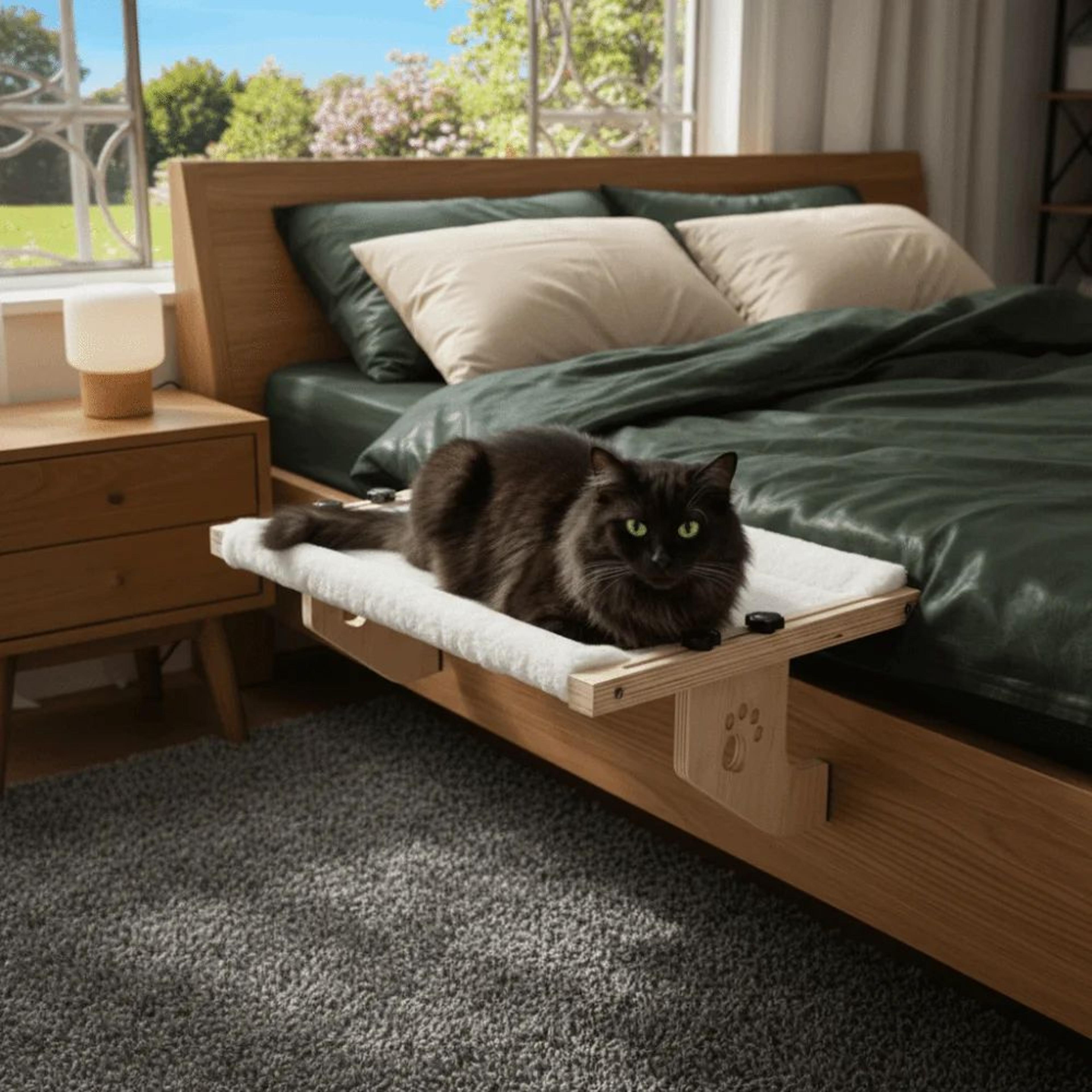 Wooden Frame Window Cat Hammock With Detachable Cozy Bed 1