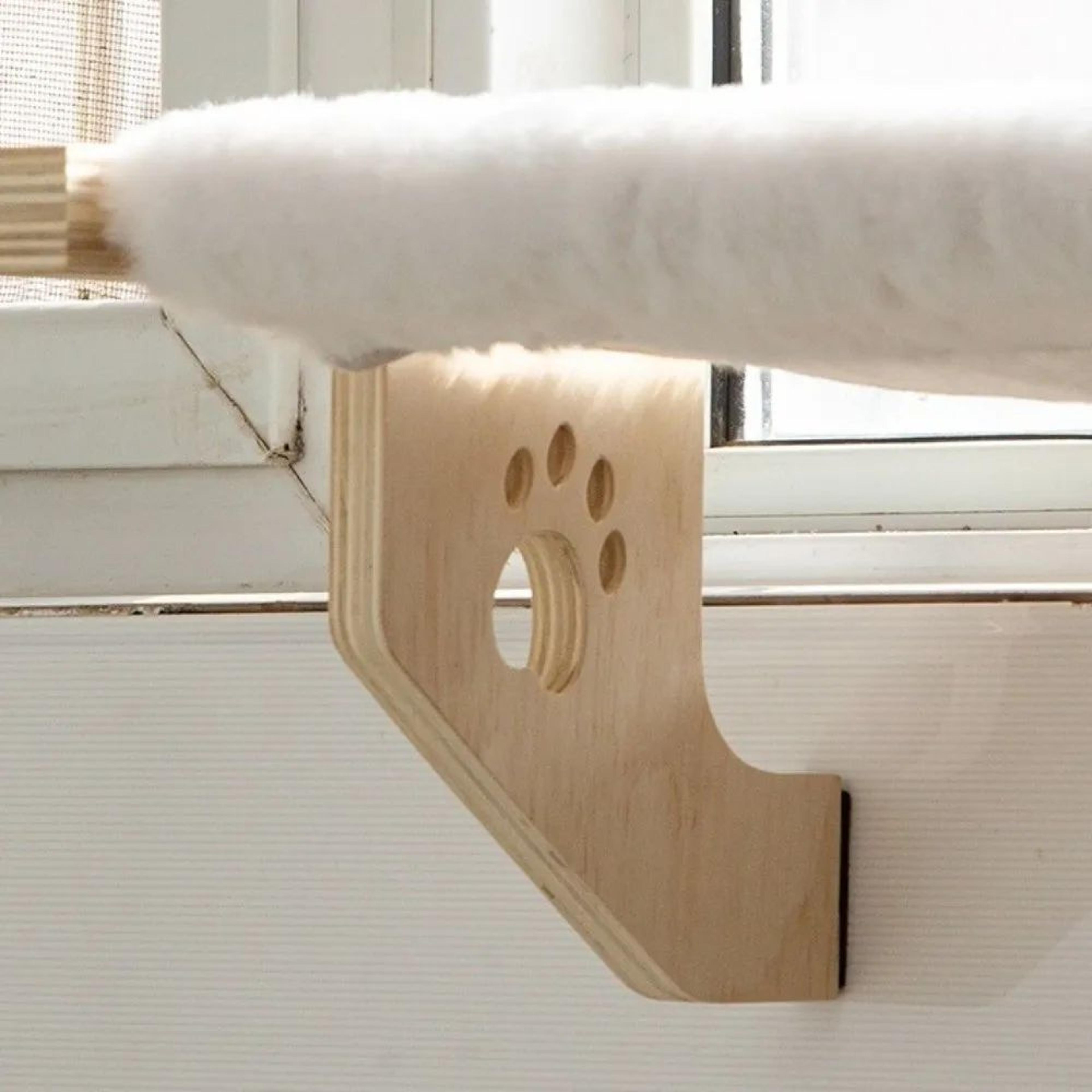 Wooden Frame Window Cat Hammock With Detachable Cozy Bed 3