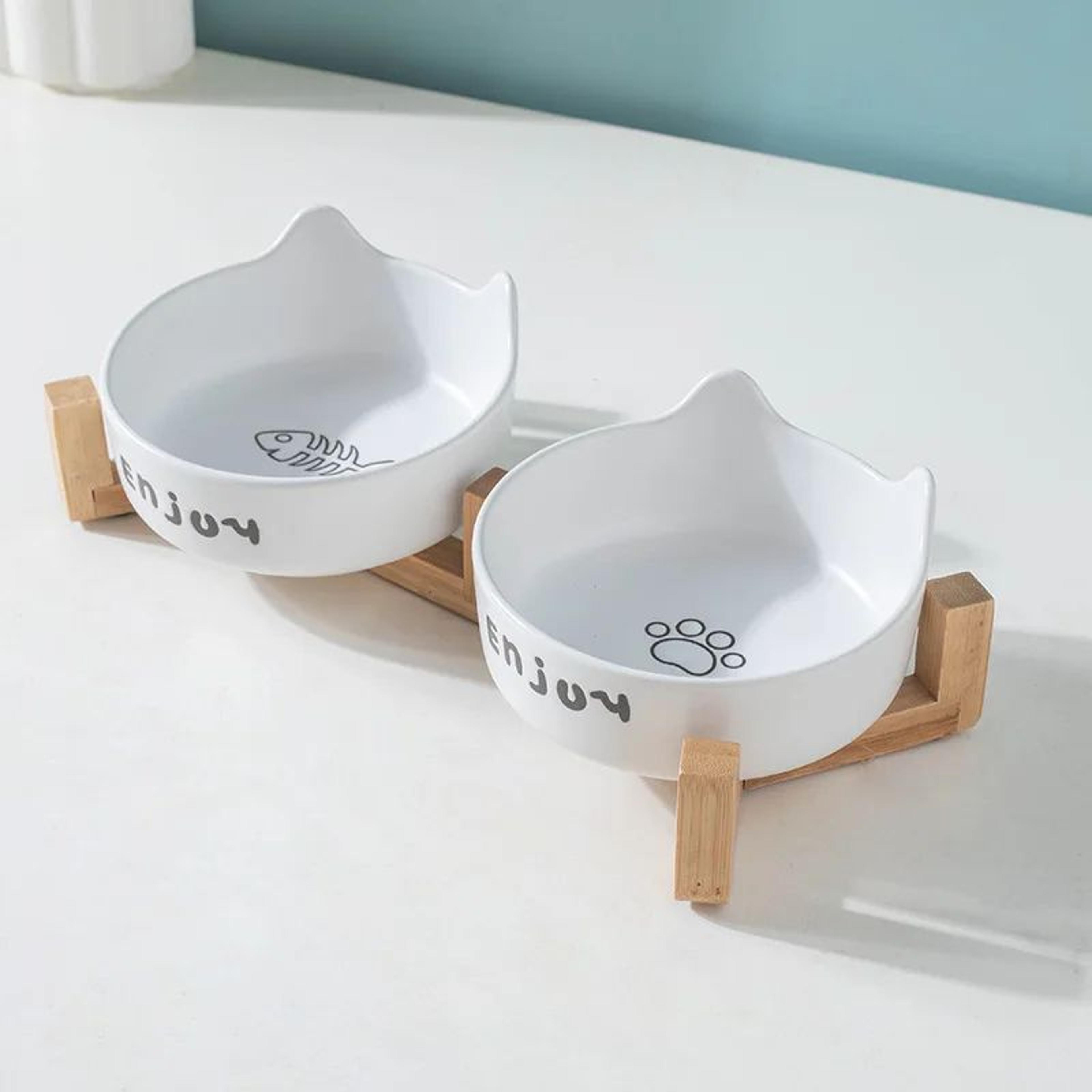Non Slip Ceramic Double Pet Bowl Set With Elevated Feeding Rack 7