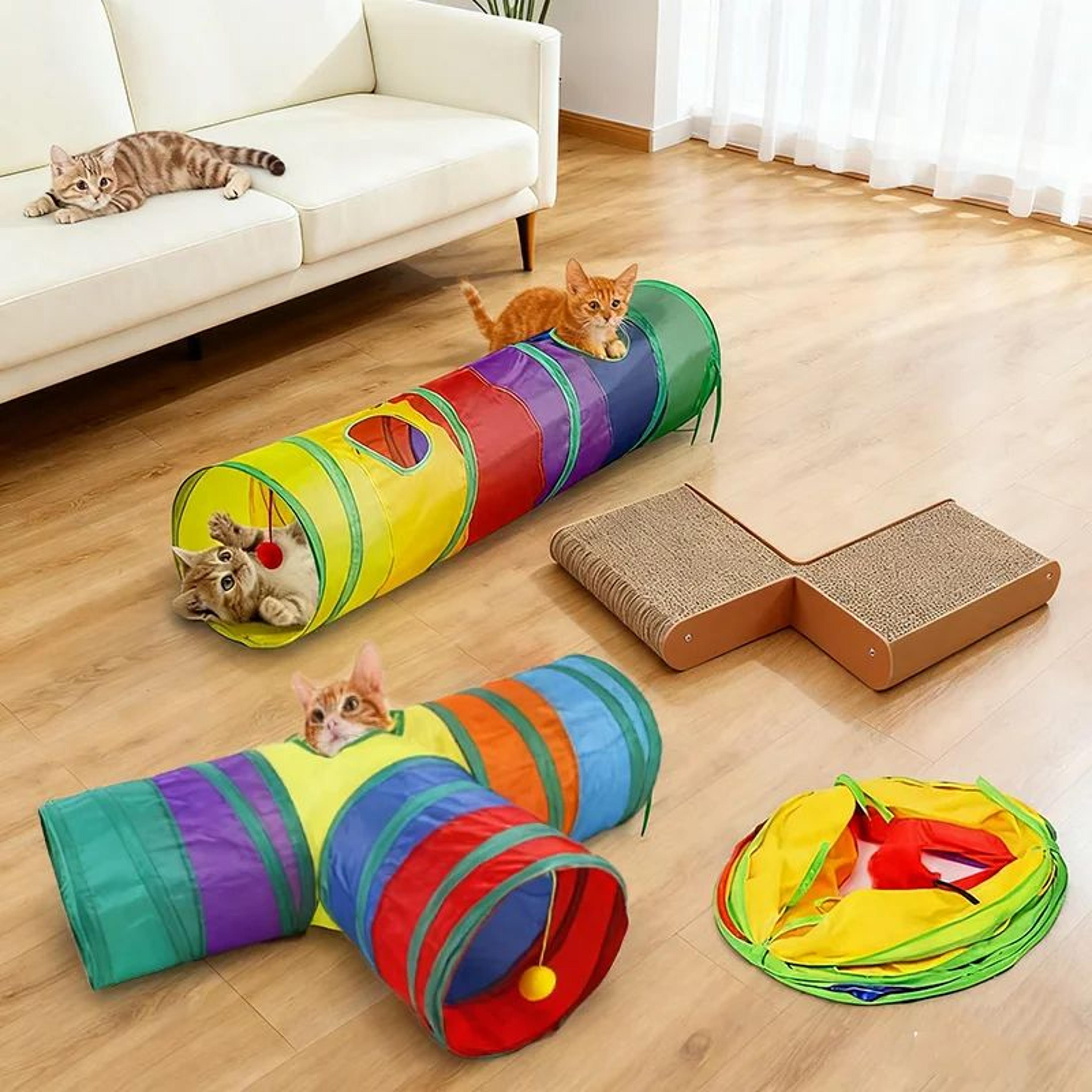 Rainbow Adventure Cat Tunnel Foldable Interactive Pet Play Tube For Indoor Cats And Kittens 0