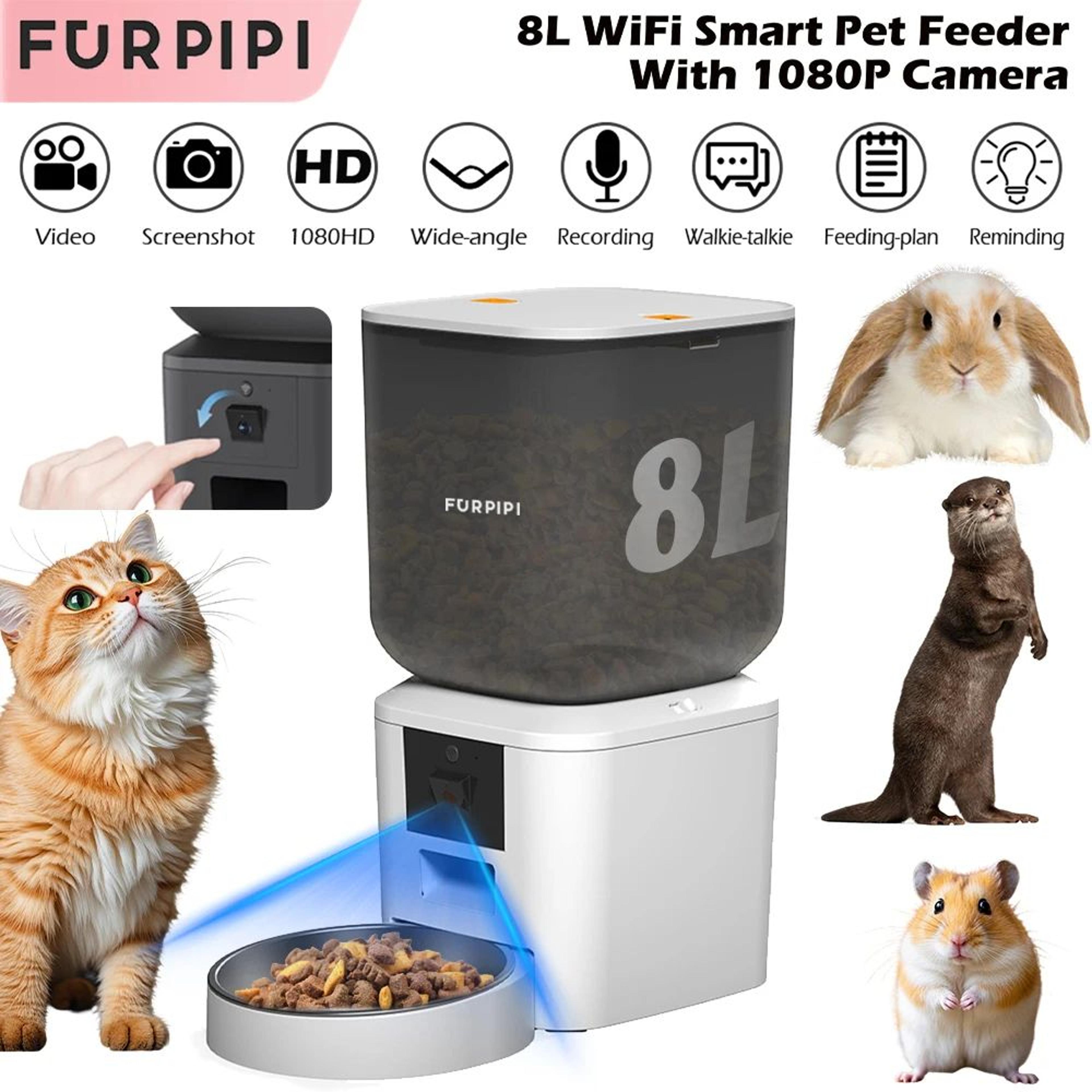 furpipi smart automatic pet feeder with 1080p camera