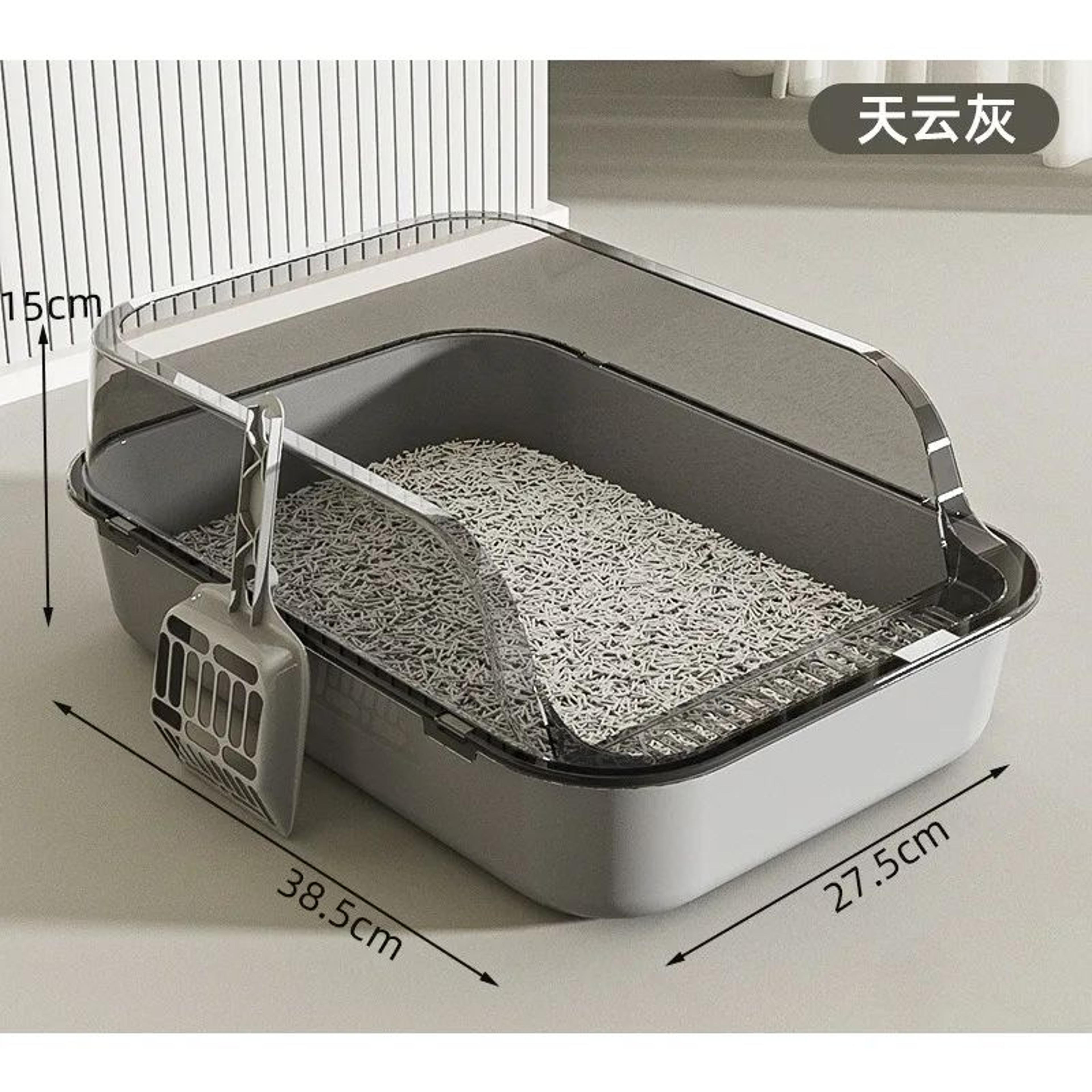 CozyPaws Semi Covered Cat Litter Box With Scoop And Odor Control 6