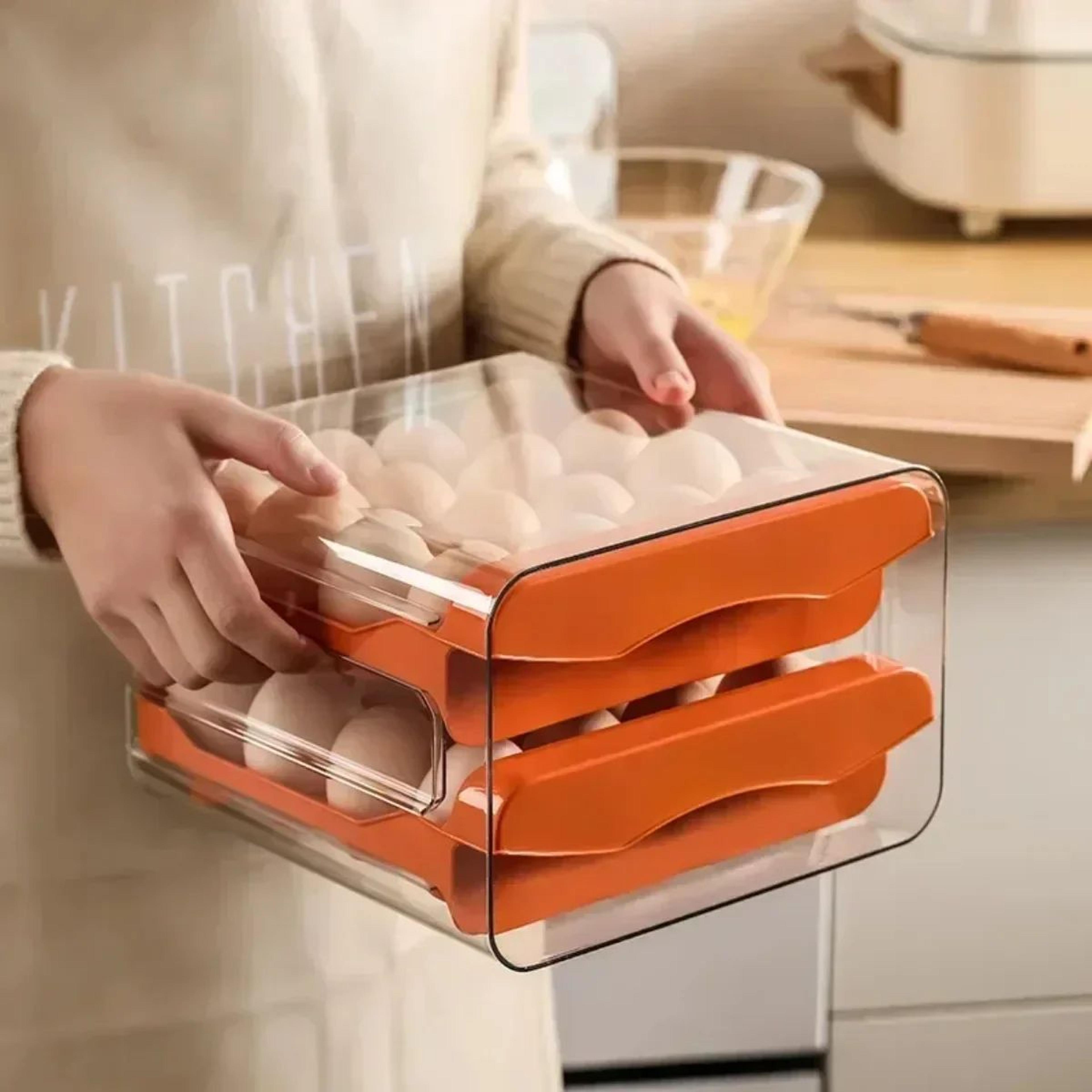 Automatic Rolling Egg Storage Rack Double Layer Refrigerator Egg Organizer 2