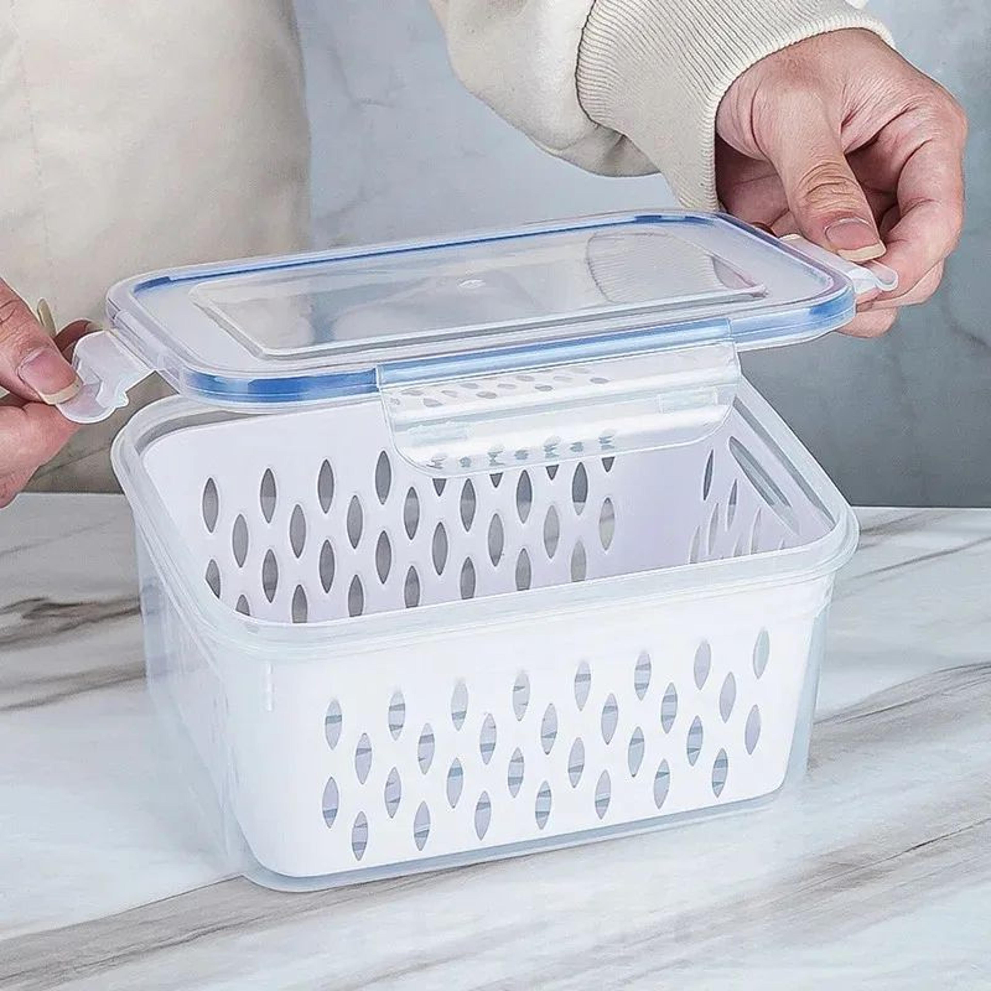 double layer fresh food storage container with drain basket