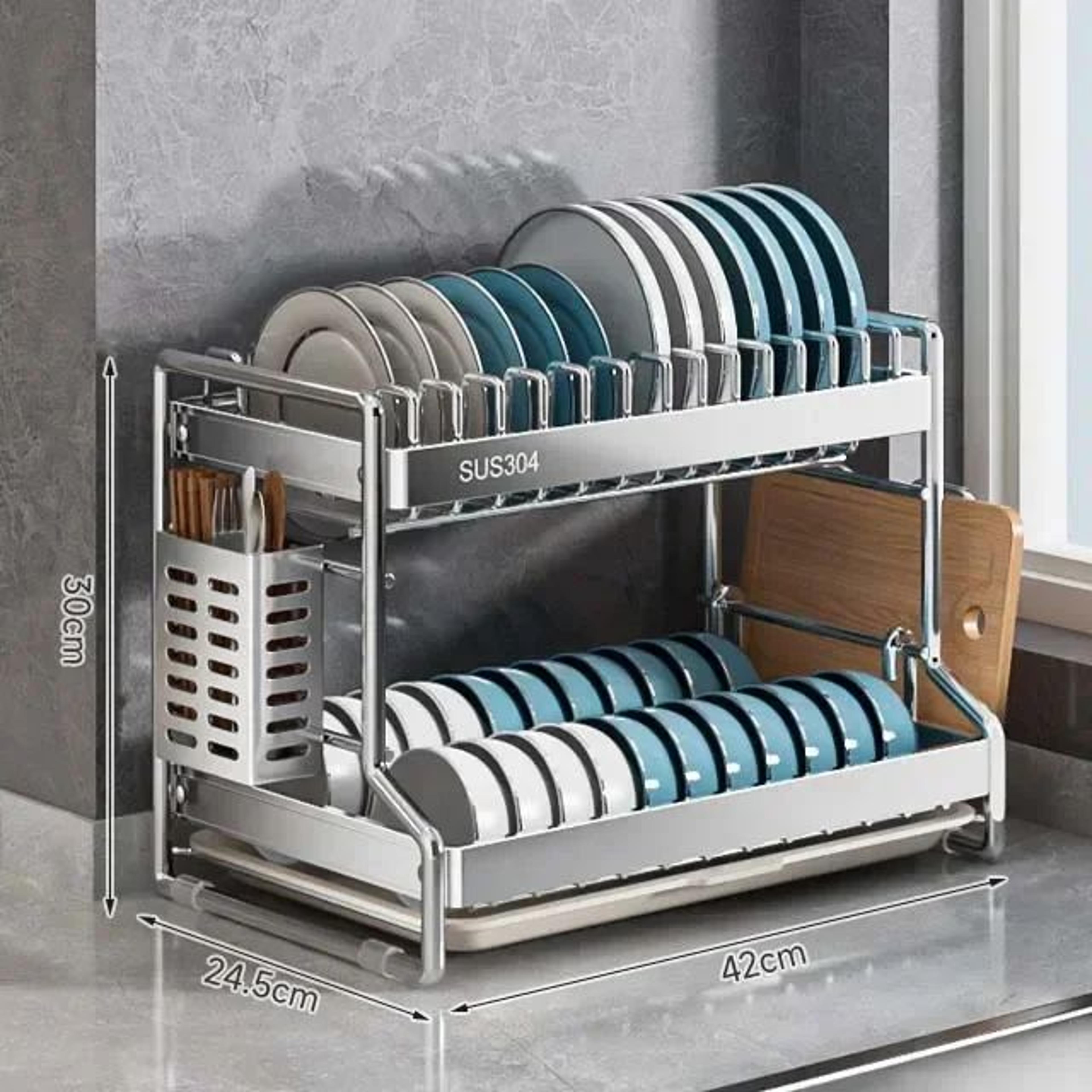 Stainless Steel Dish Drying Rack With Drain Board Organizer 6