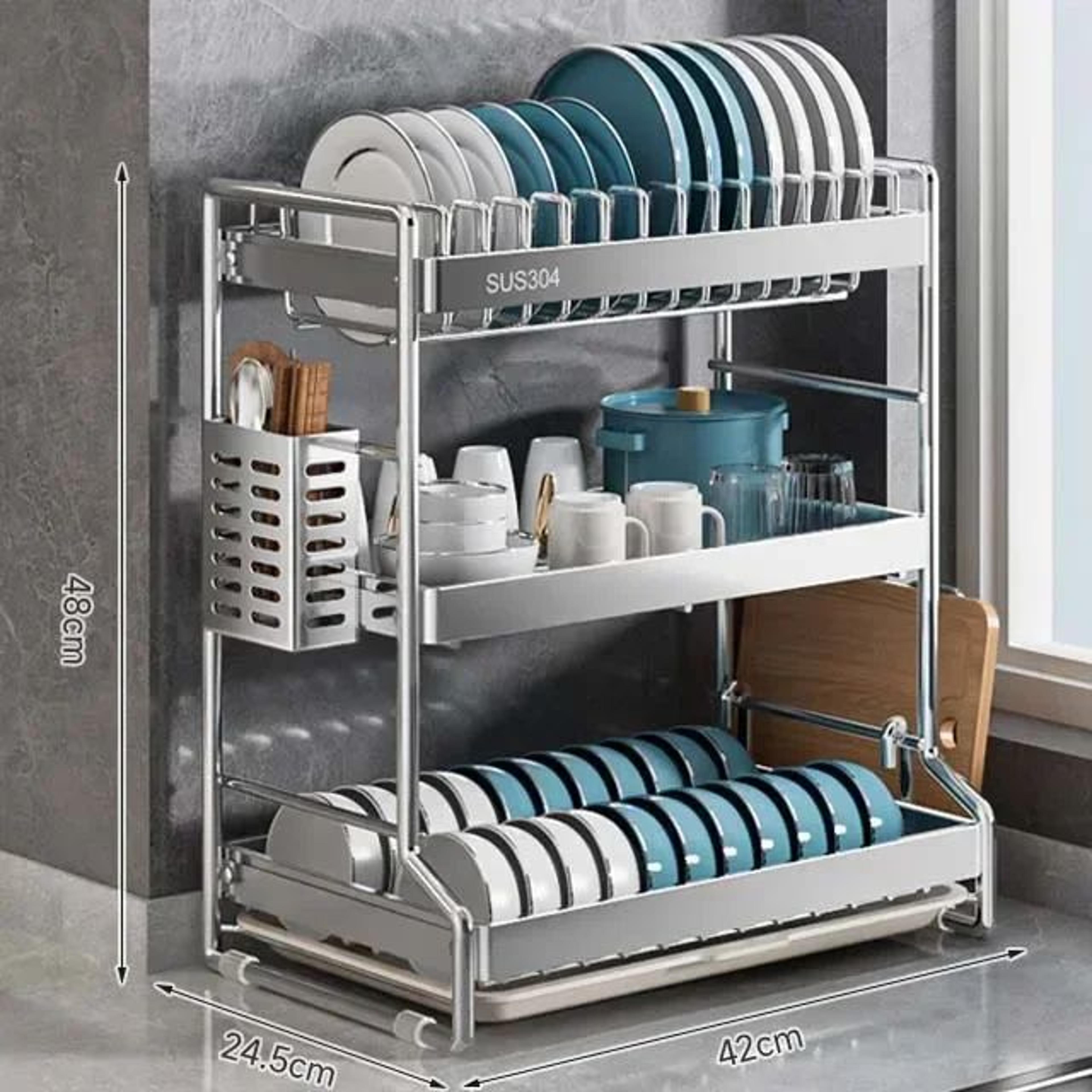 Stainless Steel Dish Drying Rack With Drain Board Organizer 7