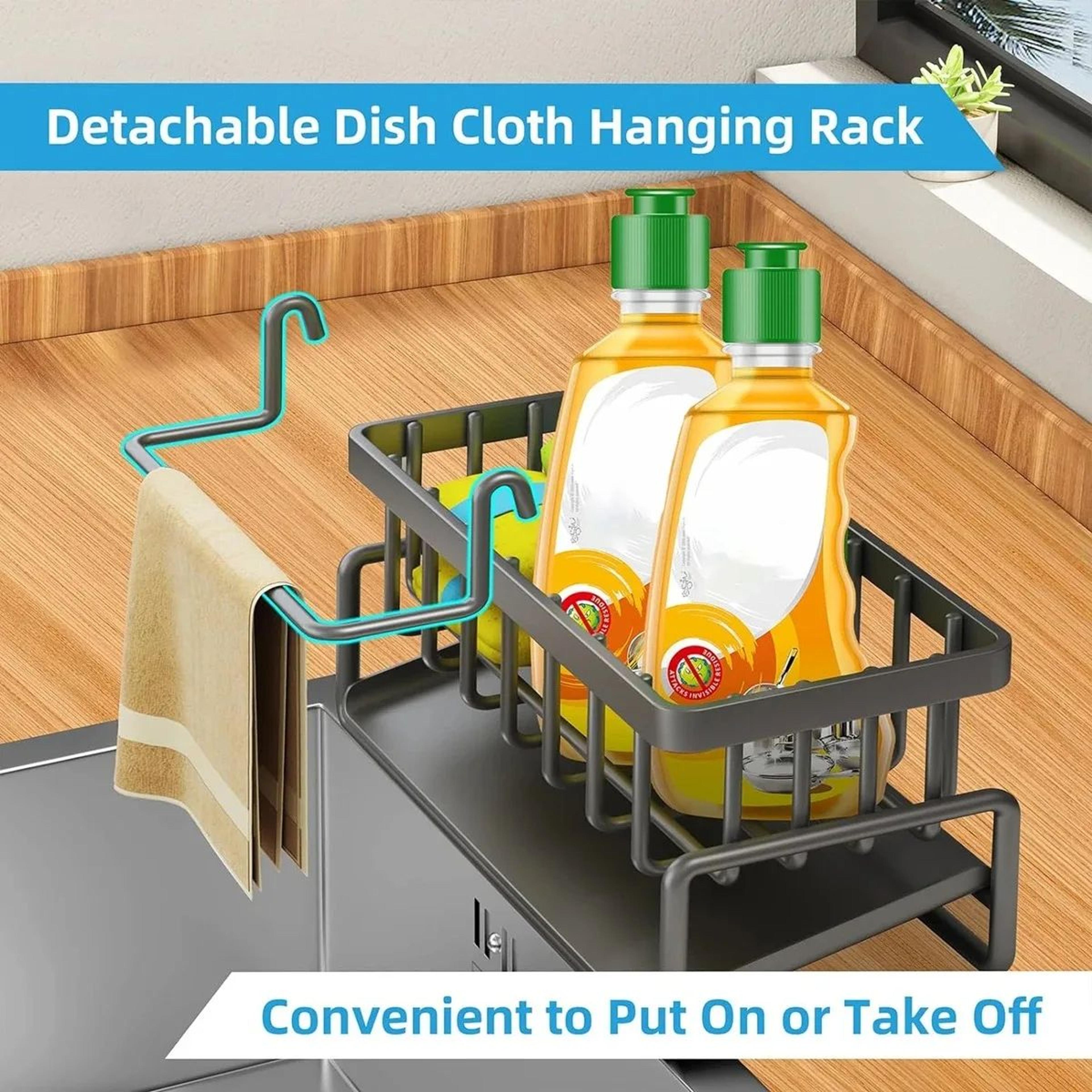 Faucet Mounted Sink Organizer Rack With Sponge Holder And Towel Bar 3