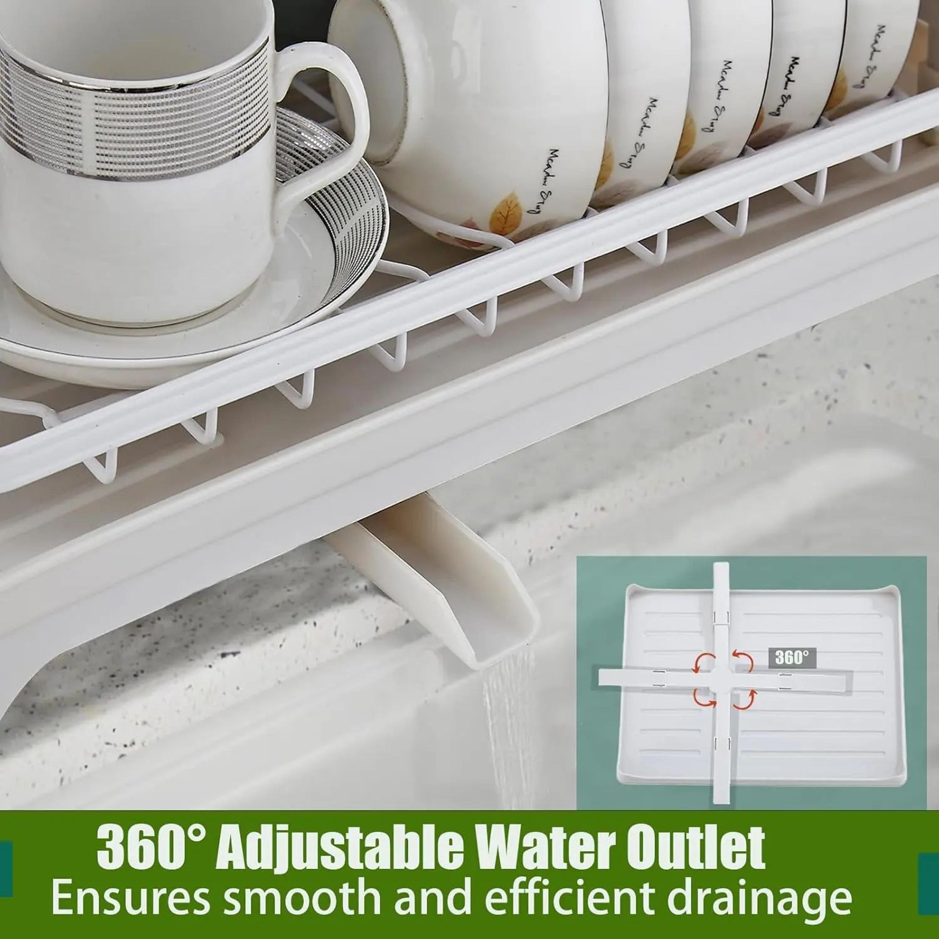 2 Tier Dish Drying Rack With Drainboard Rustproof Kitchen Organizer 2