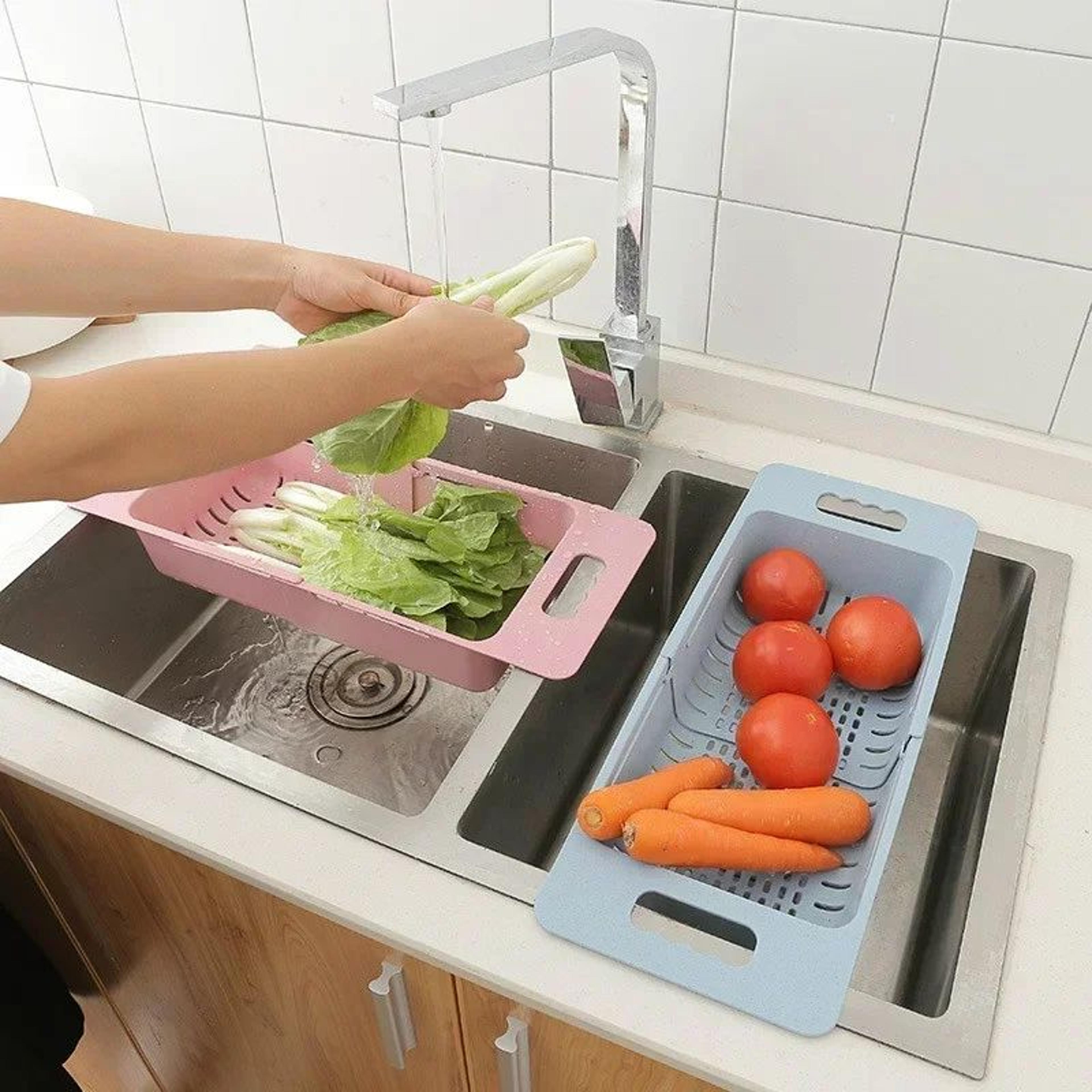 Adjustable Sink Drain Basket Vegetable Washing And Dish Drying Rack 2