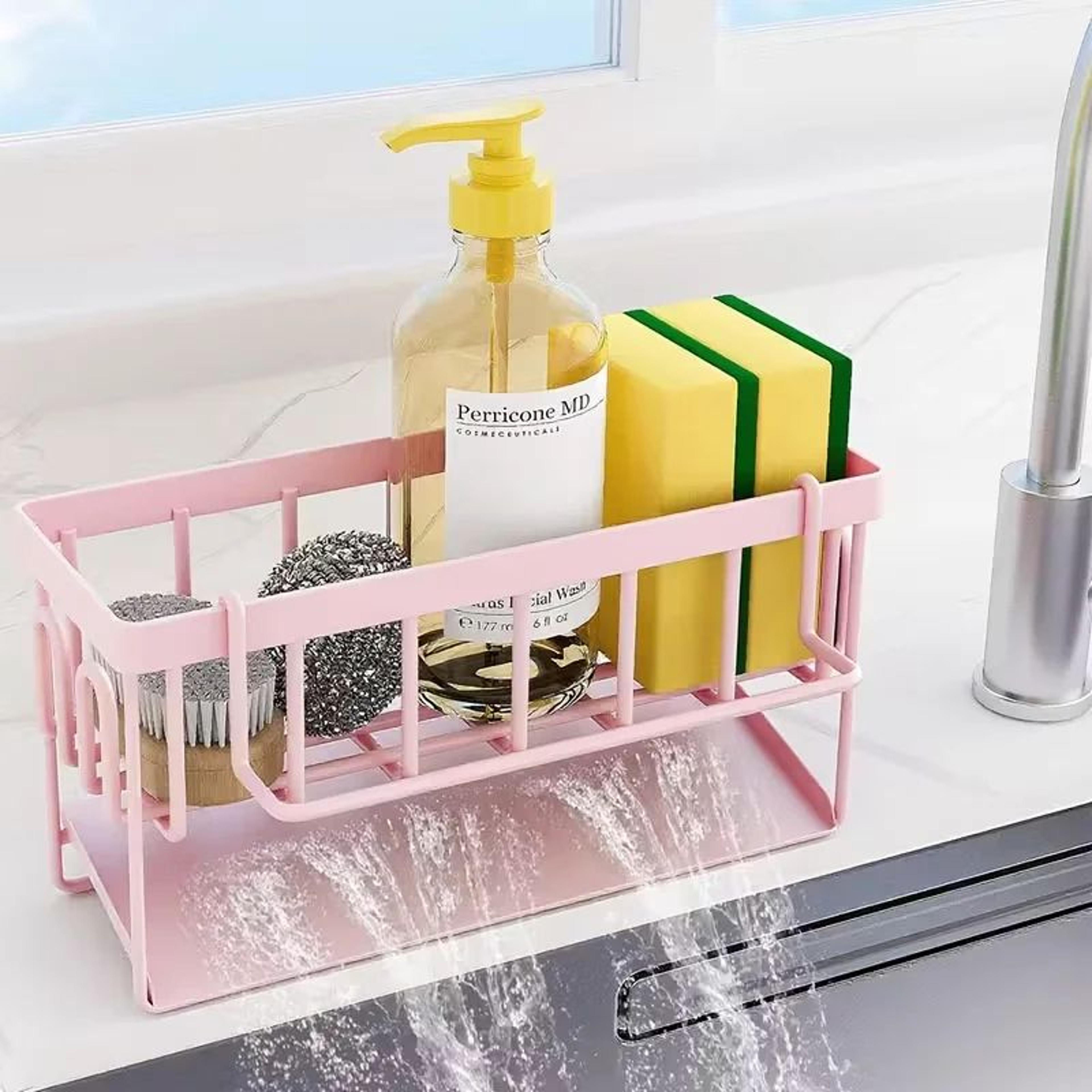 Adhesive Sink Sponge Holder With Dishcloth Rack 1