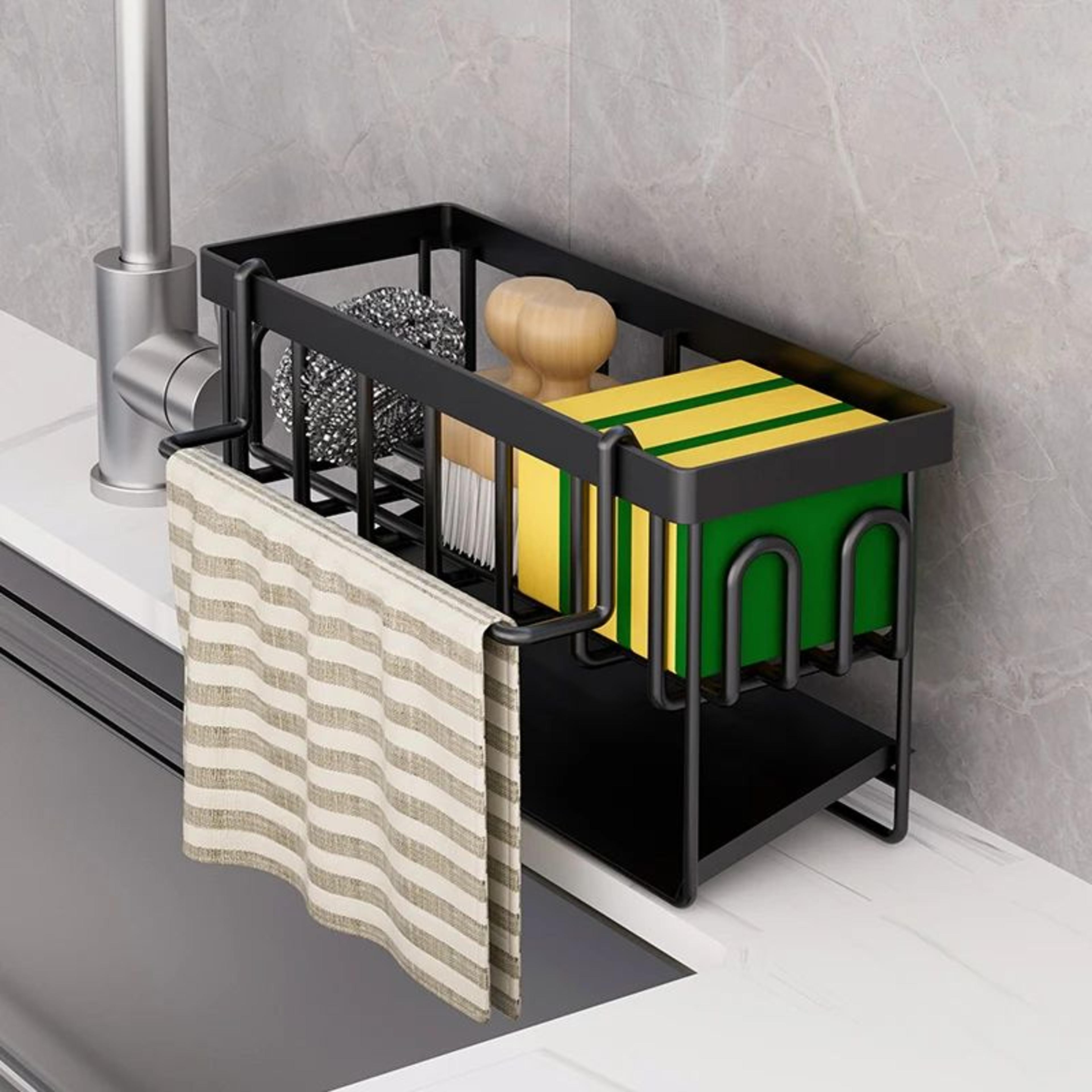 Adhesive Sink Sponge Holder With Dishcloth Rack 6