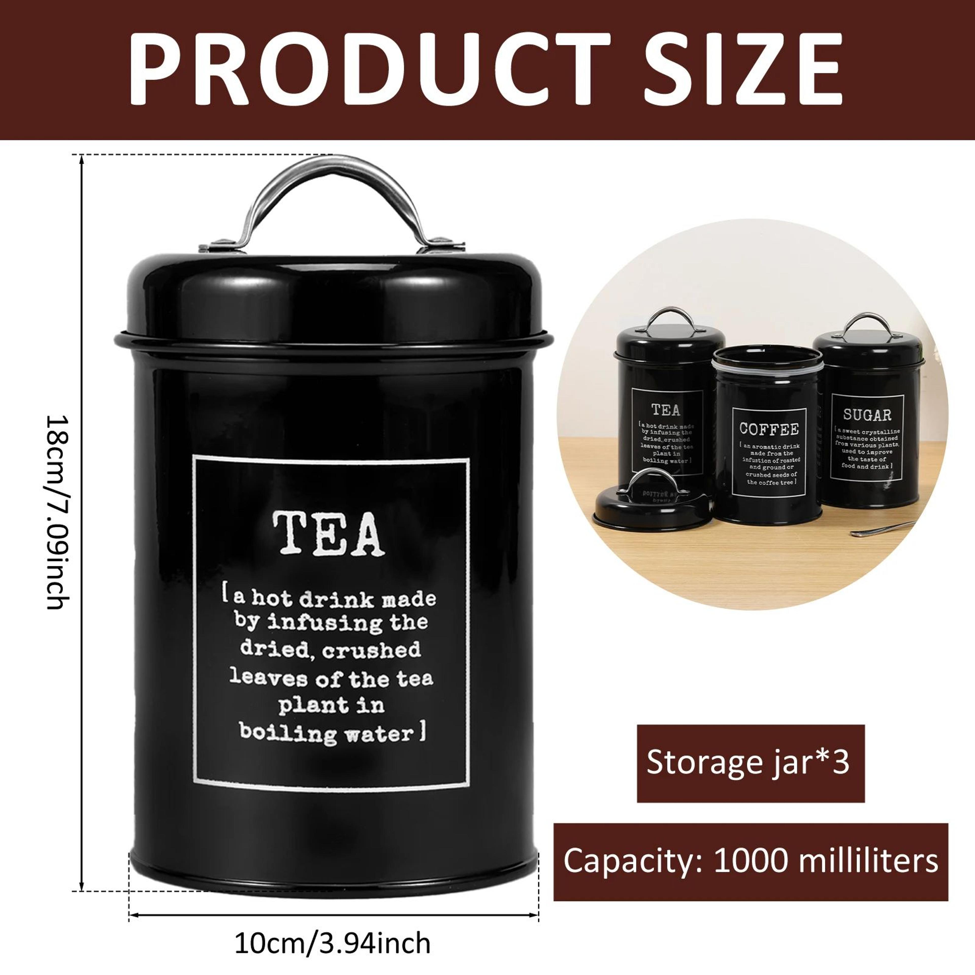 Metal Tea Coffee Sugar Canister Set With Lids 3 Piece Kitchen Storage Containers 13