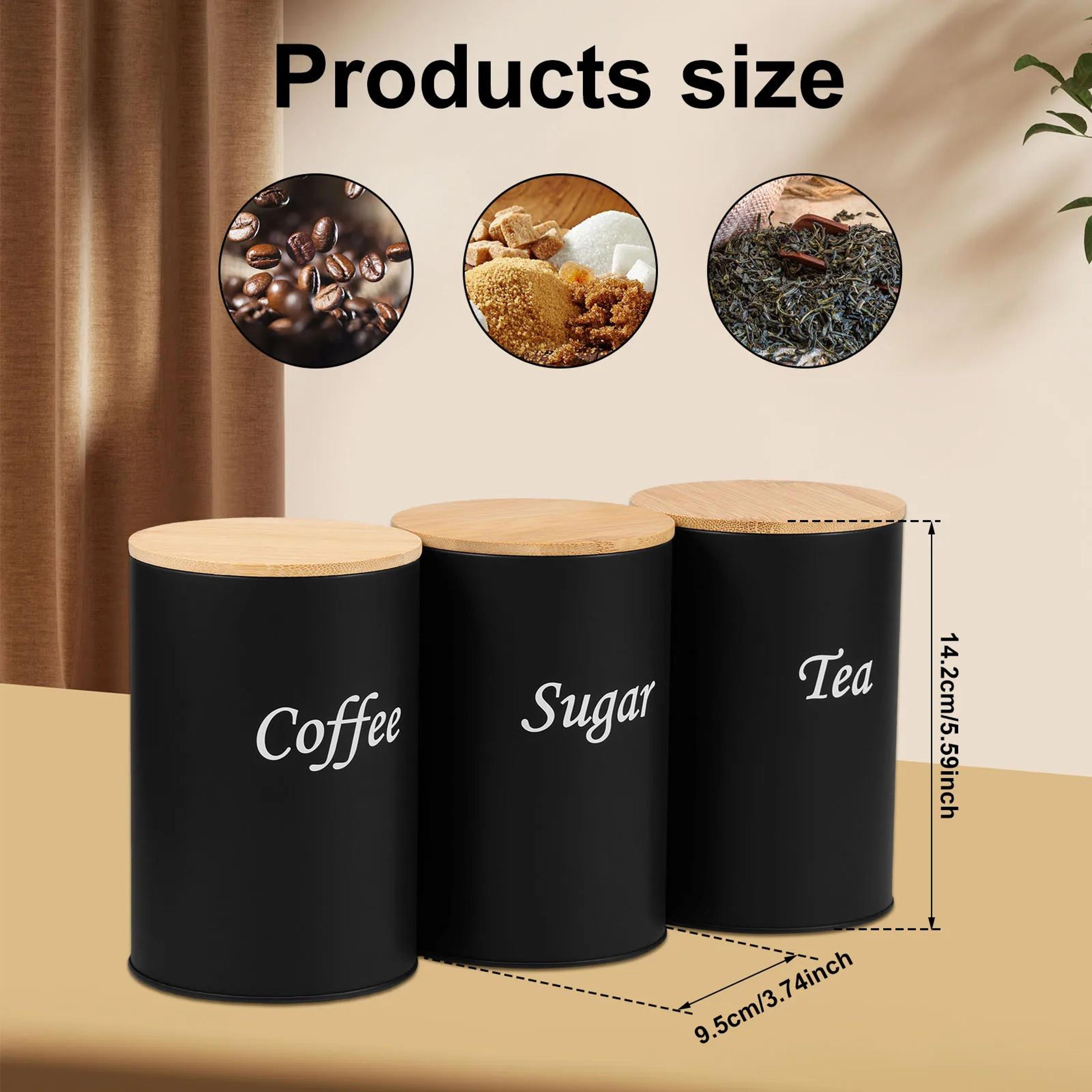 Metal Tea Coffee Sugar Canister Set With Lids 3 Piece Kitchen Storage Containers 14