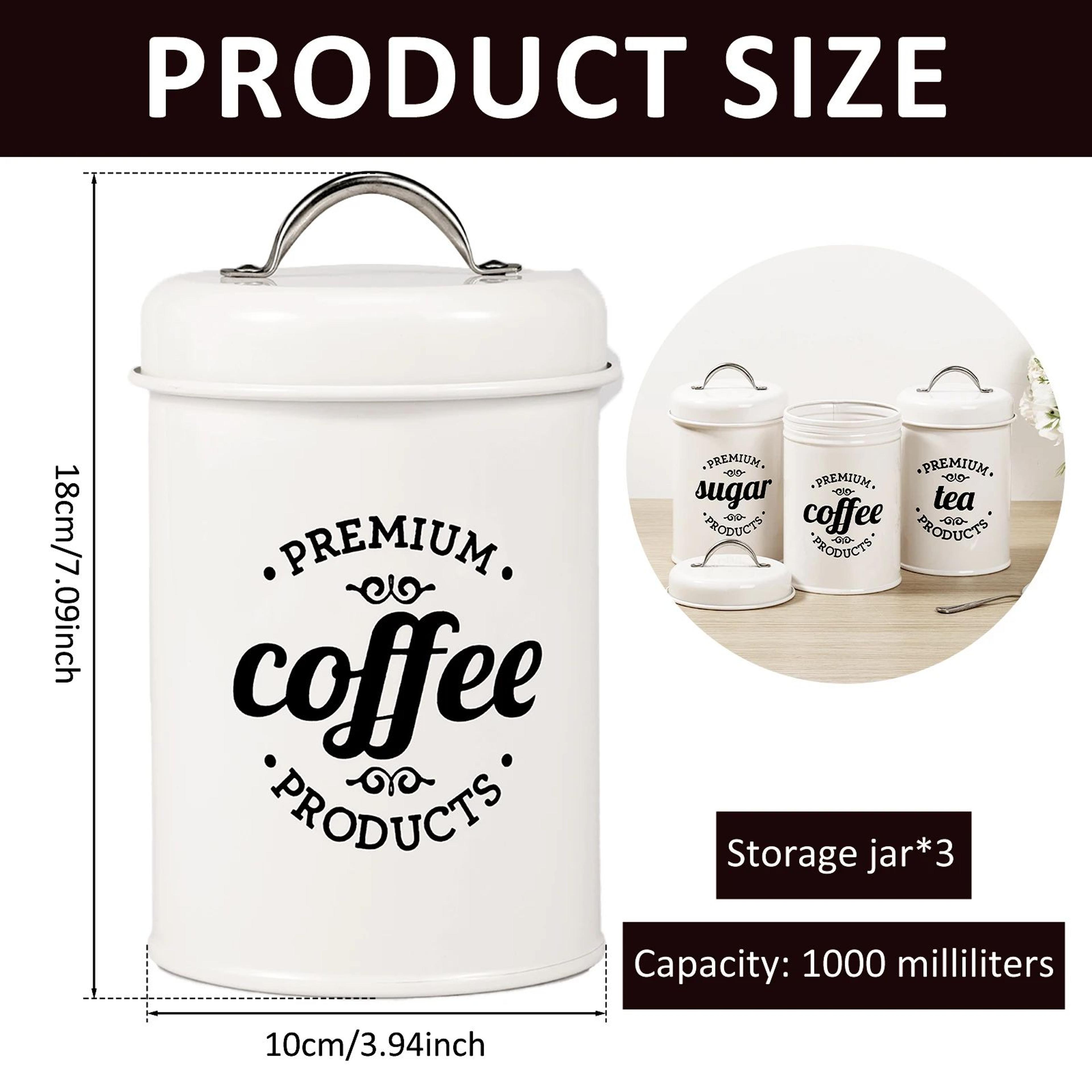 Metal Tea Coffee Sugar Canister Set With Lids 3 Piece Kitchen Storage Containers 8