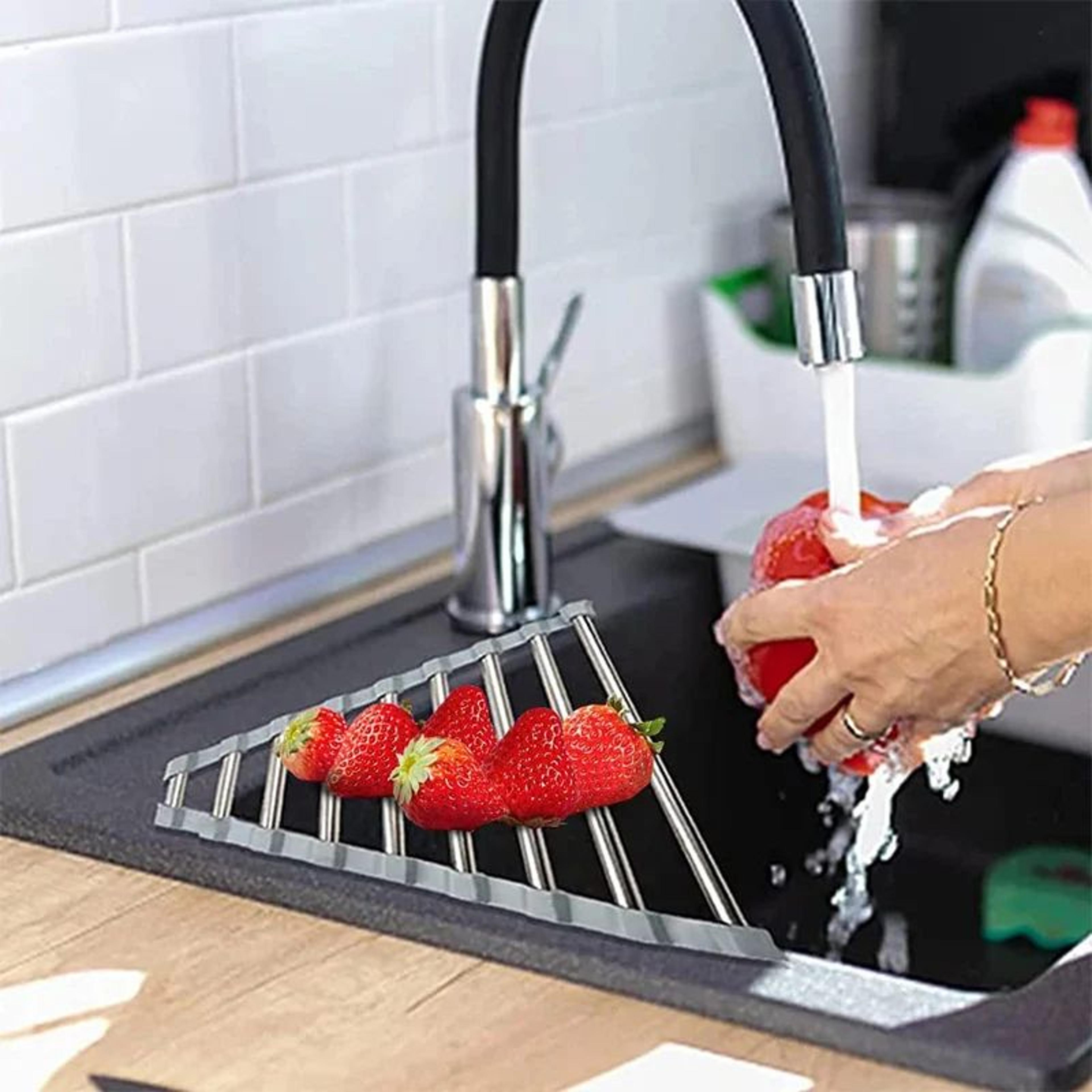 Triangle Roll Up Dish Drying Rack Corner Sink Organizer 3