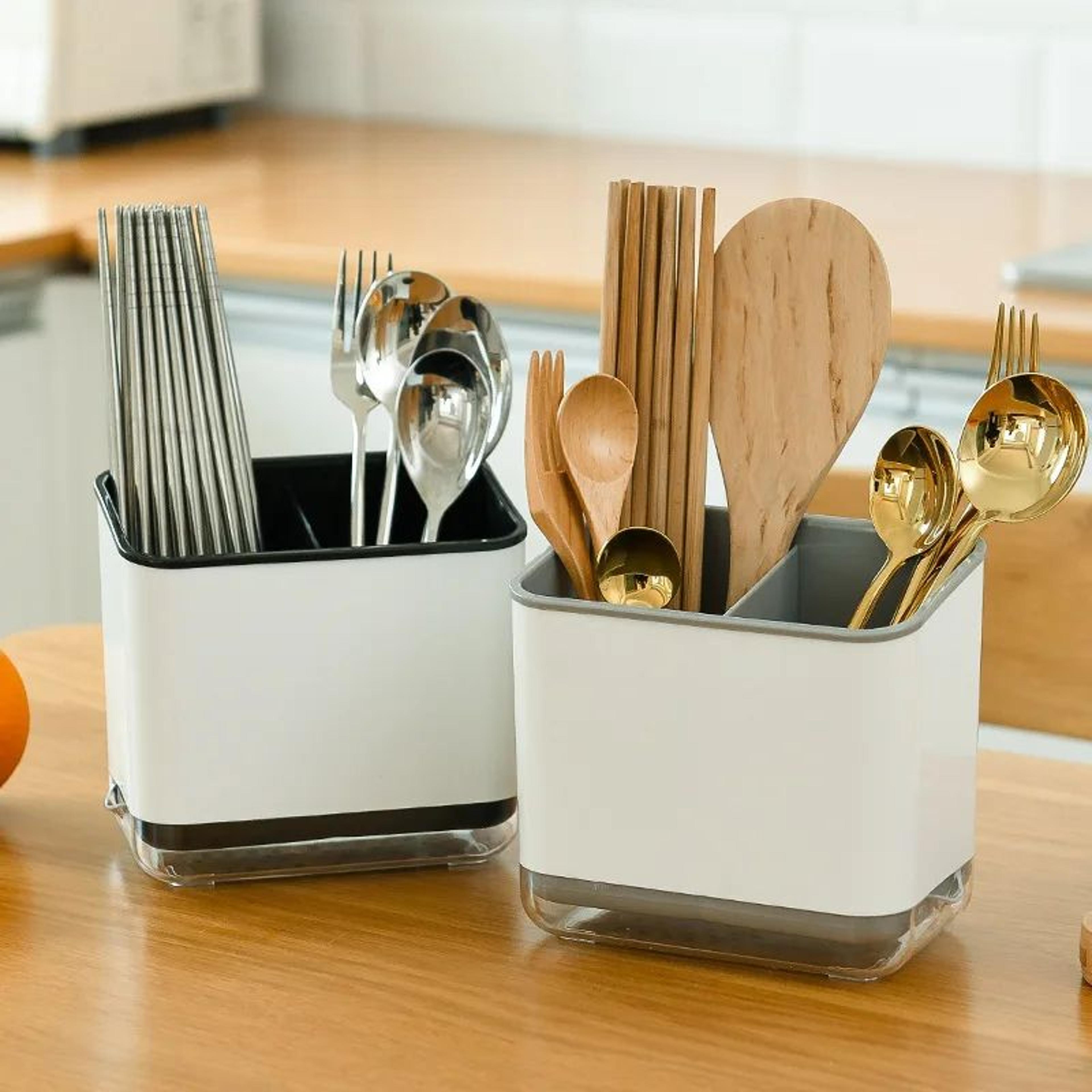 Double Layer Cutlery Drain Rack With Utensil Holder 0