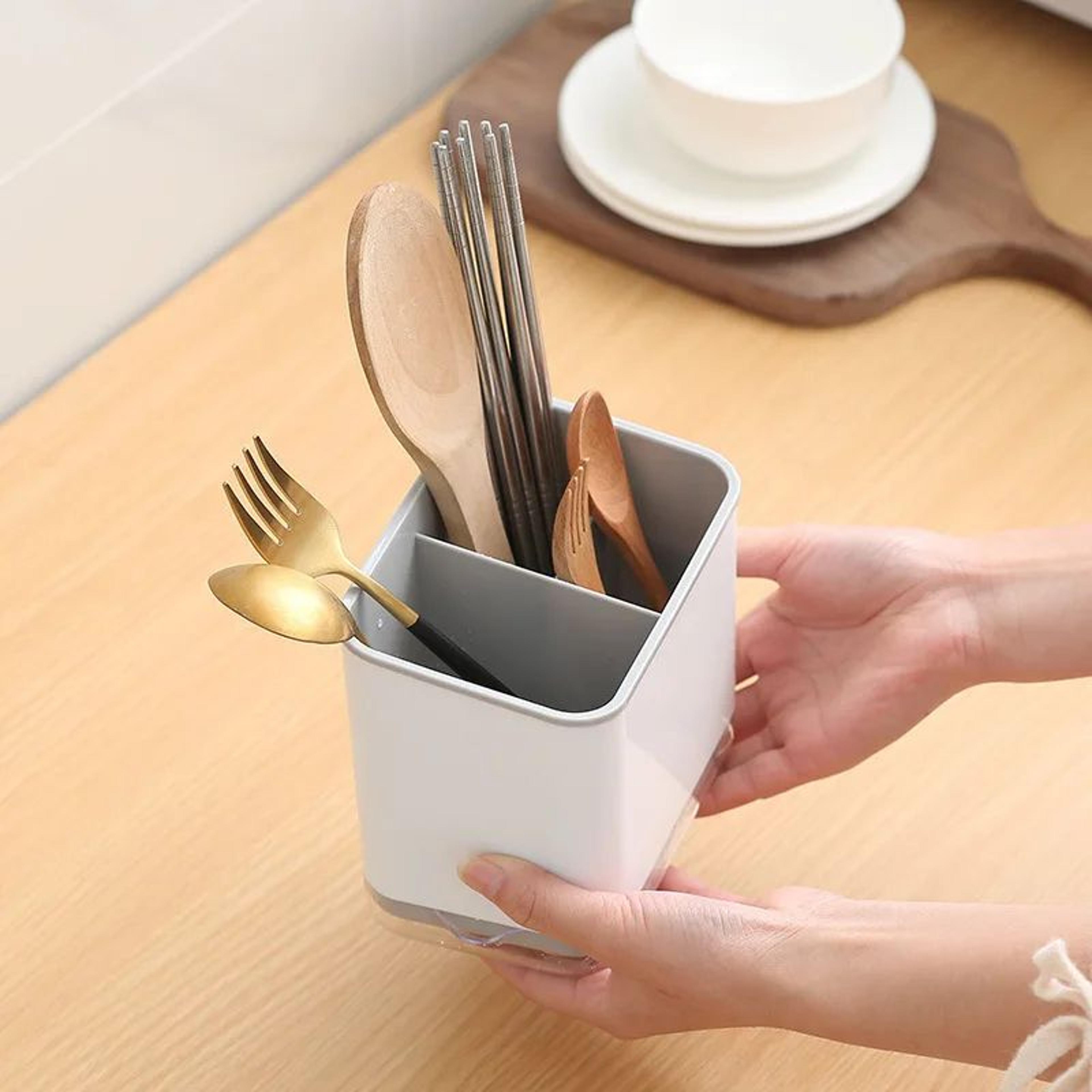 Double Layer Cutlery Drain Rack With Utensil Holder 4