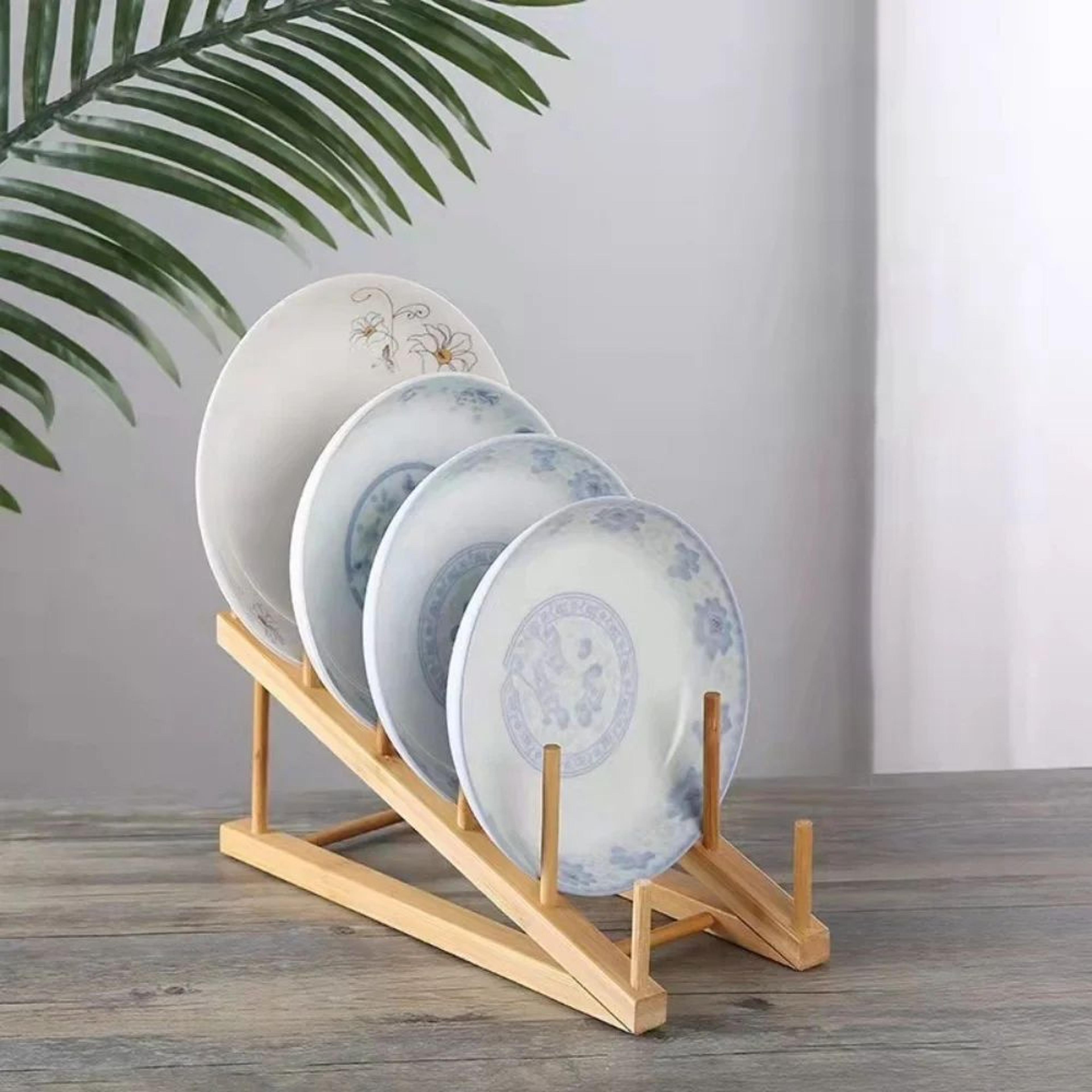 Bamboo Kitchen Organizer Rack For Plates Lids And Cutting Boards 0