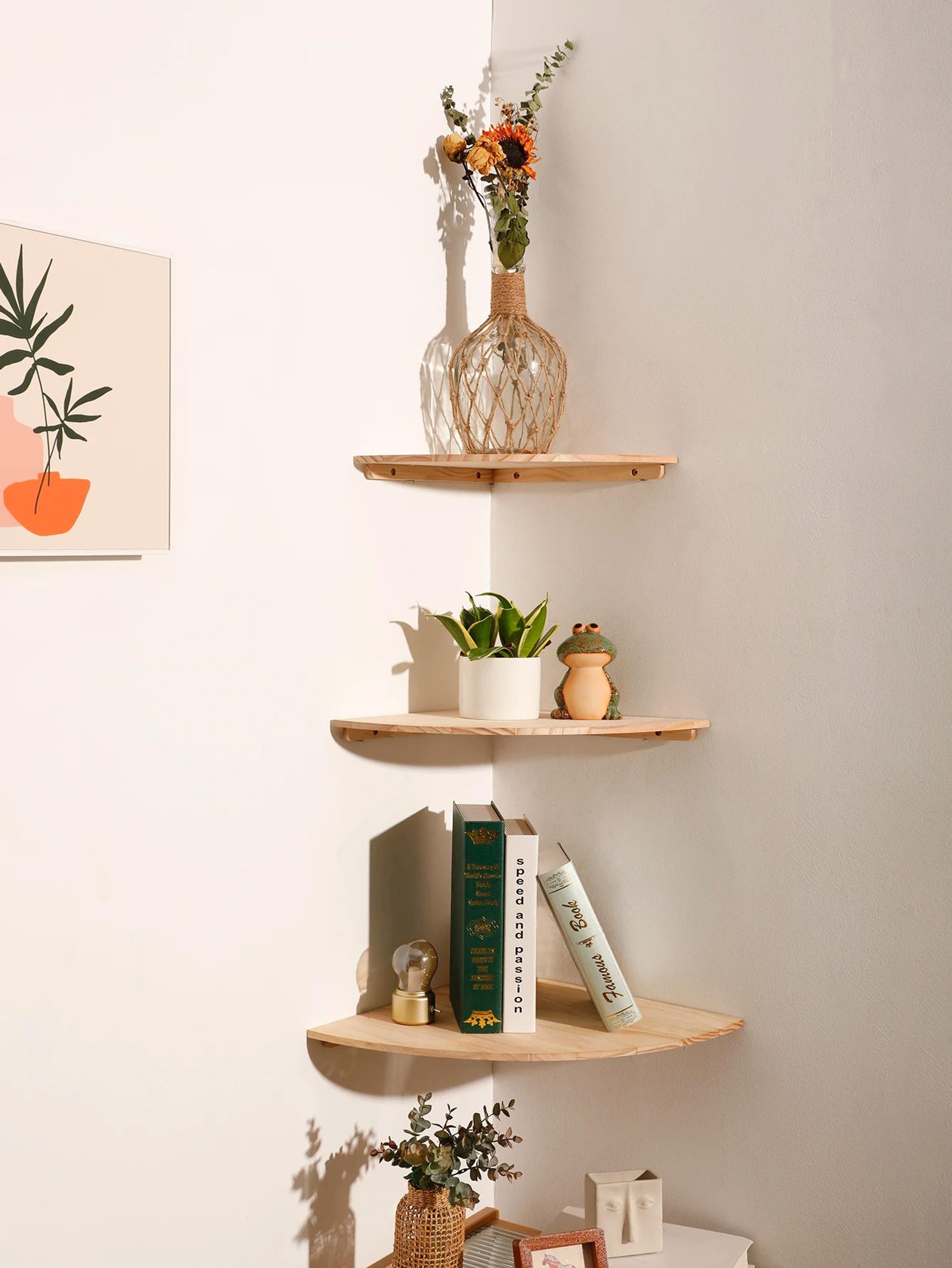 Scalloped Corner Floating Wall Shelf Wooden Storage And Display Ledge 0