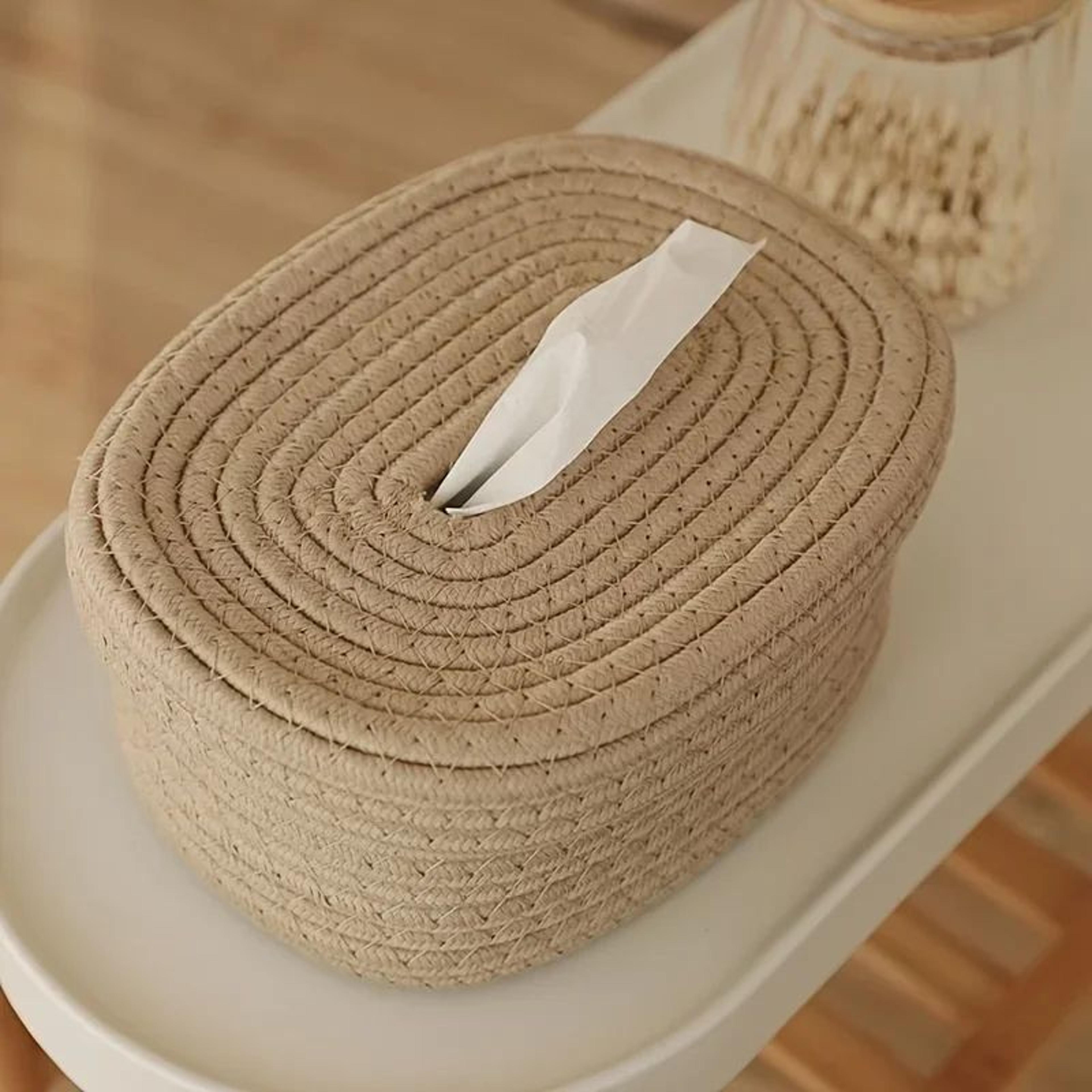 handwoven fabric tissue box cover organizer