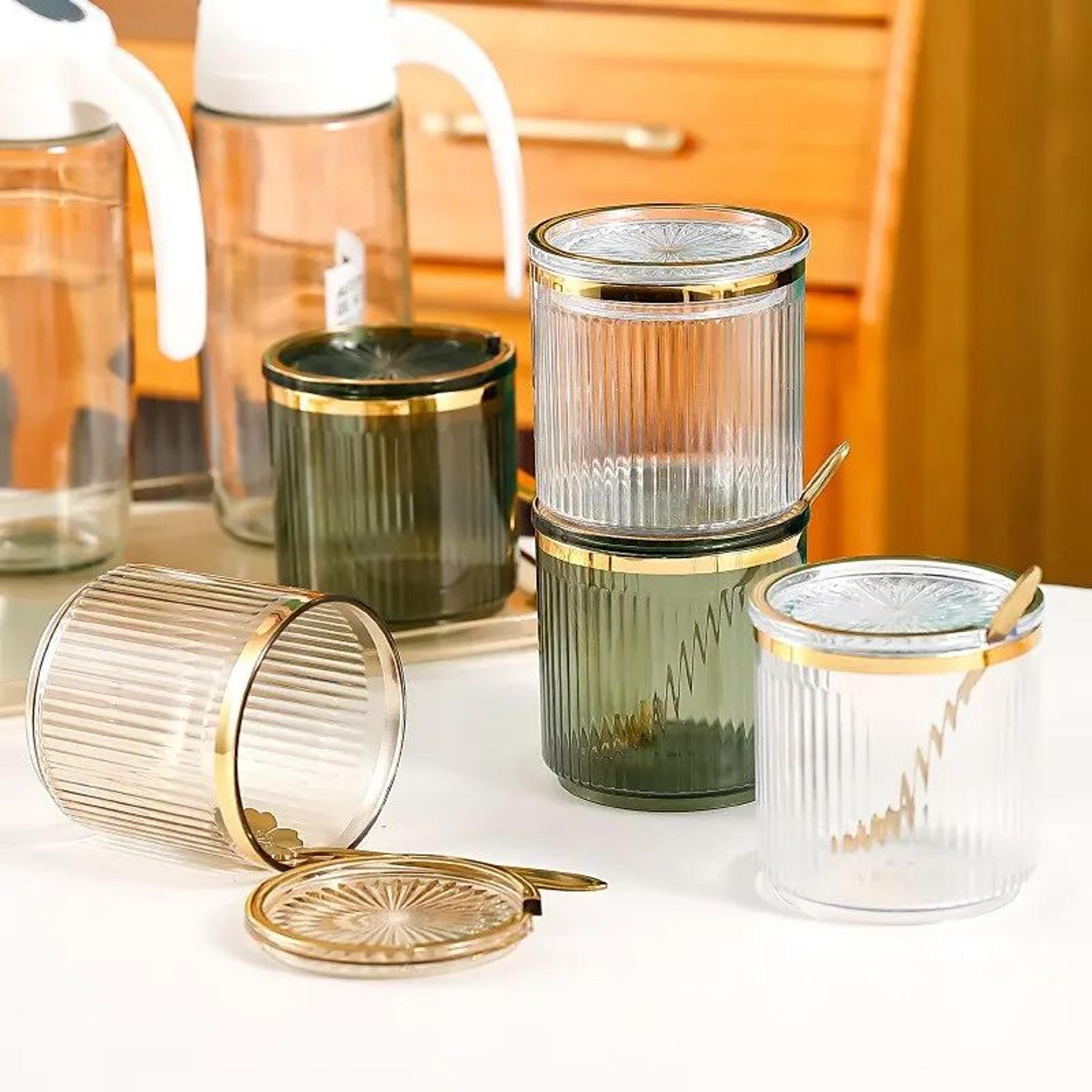 seasoning jar with spoon spice storage container