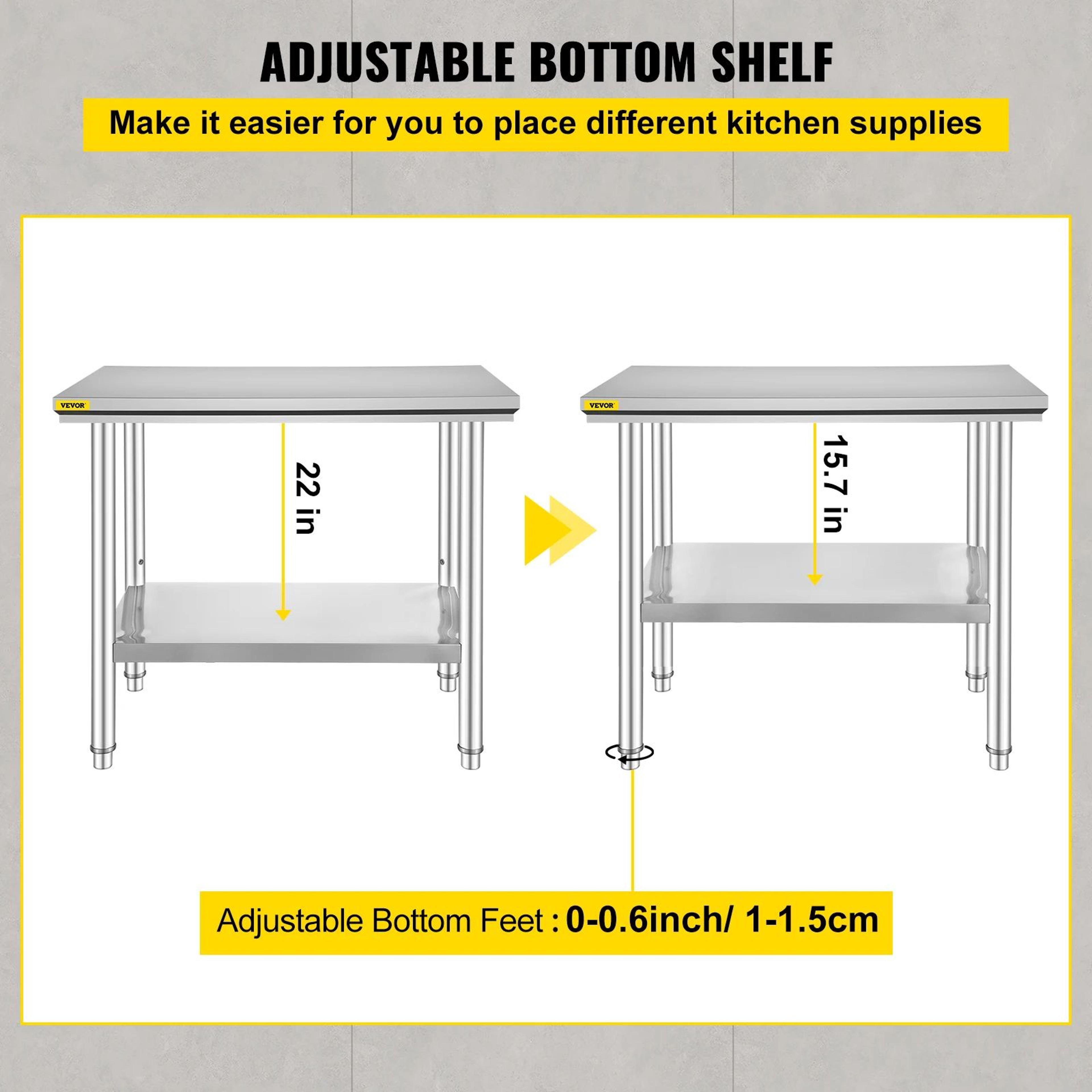 VEVOR Stainless Steel Commercial Kitchen Work Table With Undershelf 4