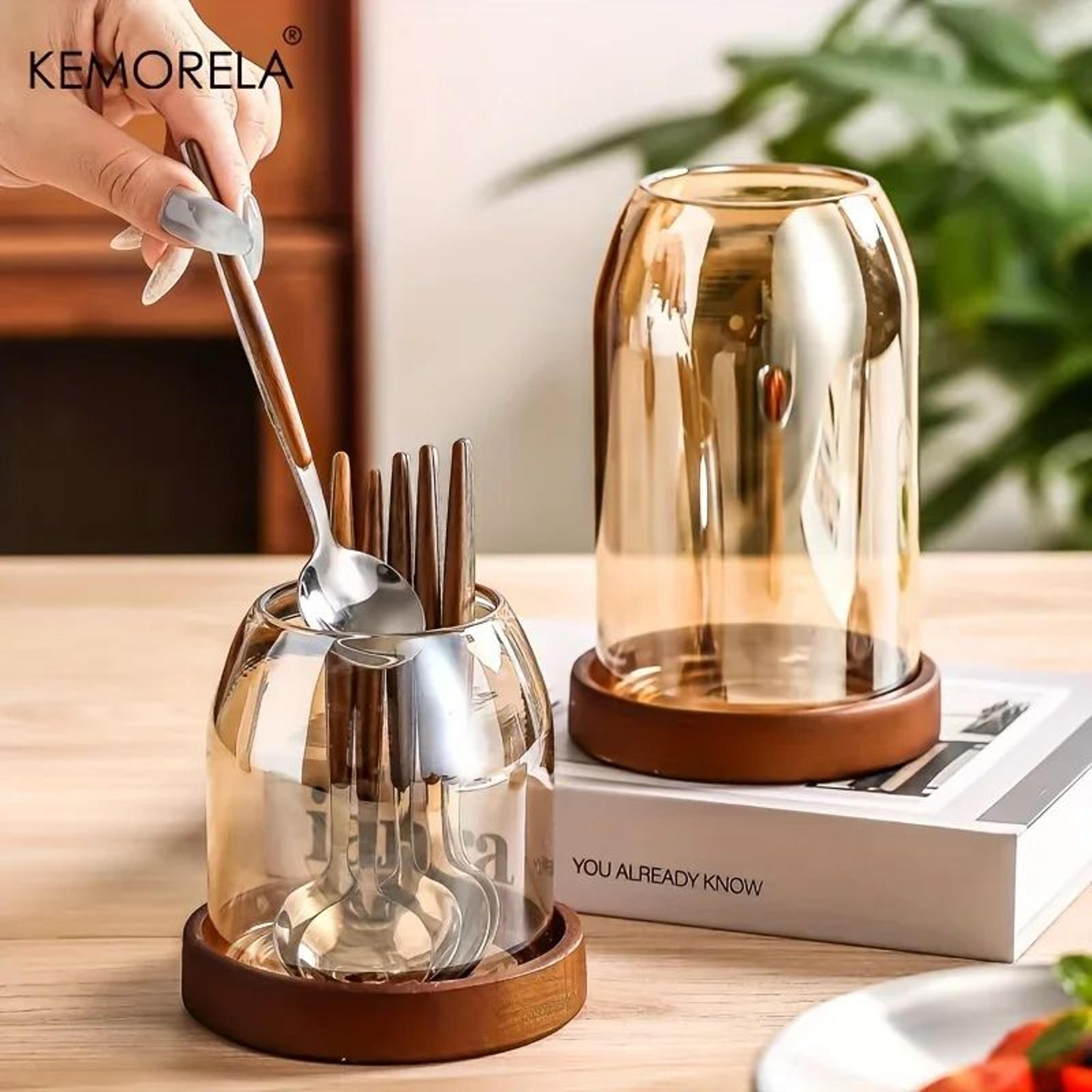 kemorela utensil holder with drip tray kitchen cutlery organizer