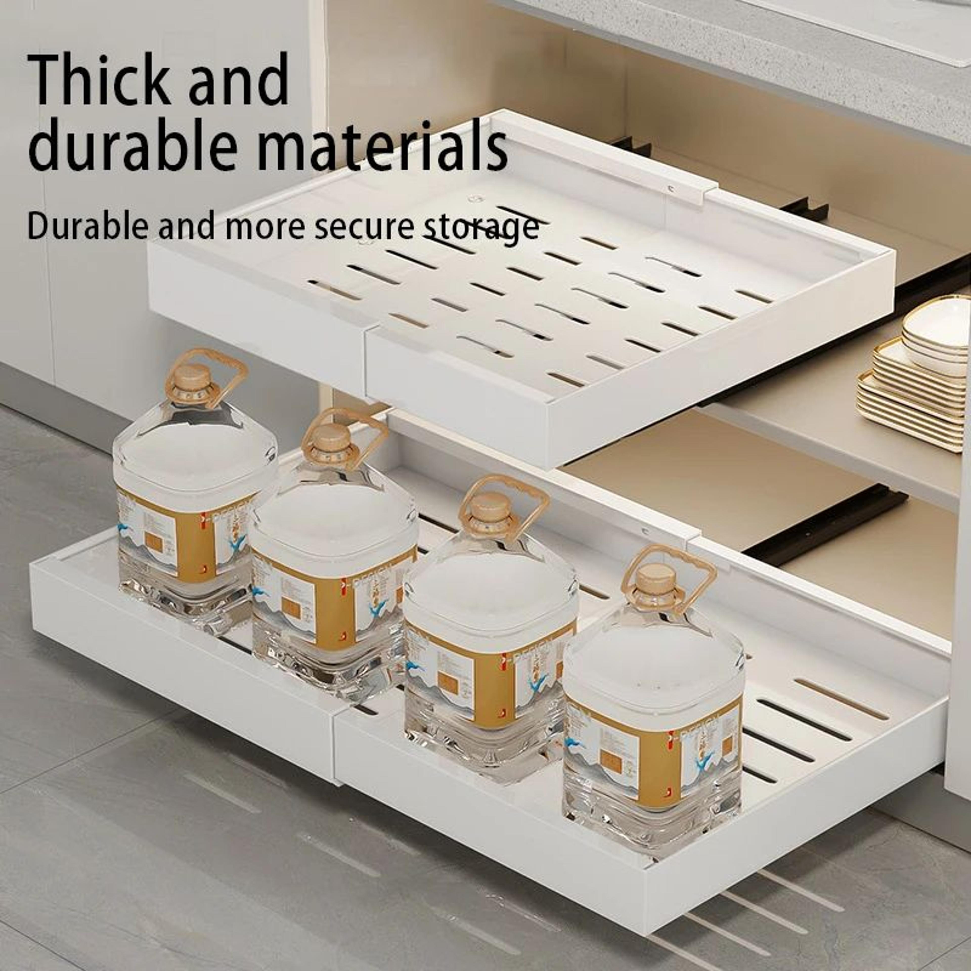 Expandable Pull Out Cabinet Organizer Adjustable Sliding Storage Shelf 1