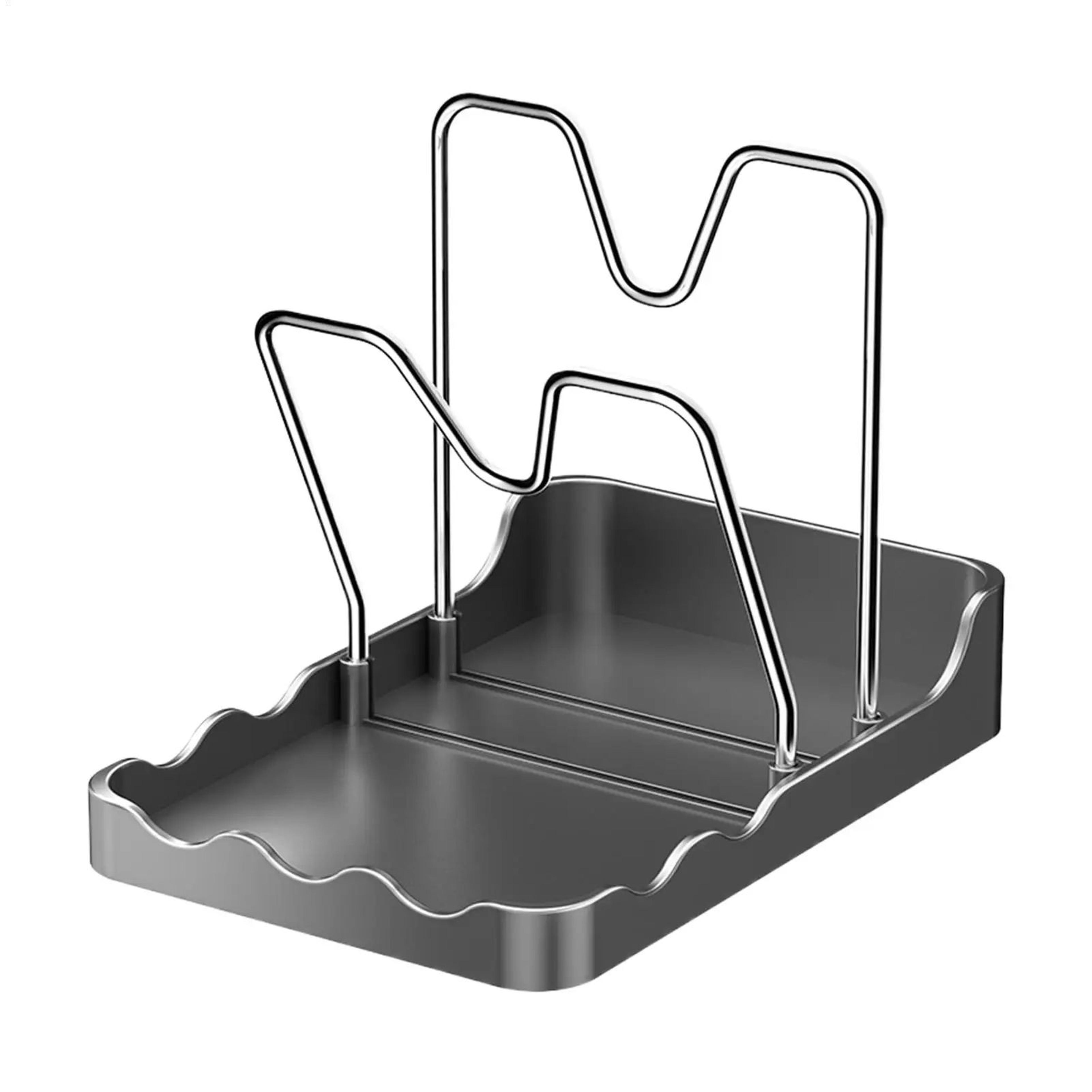 Double Layer Pot Lid Organizer Kitchen Storage Rack With Drip Tray 1
