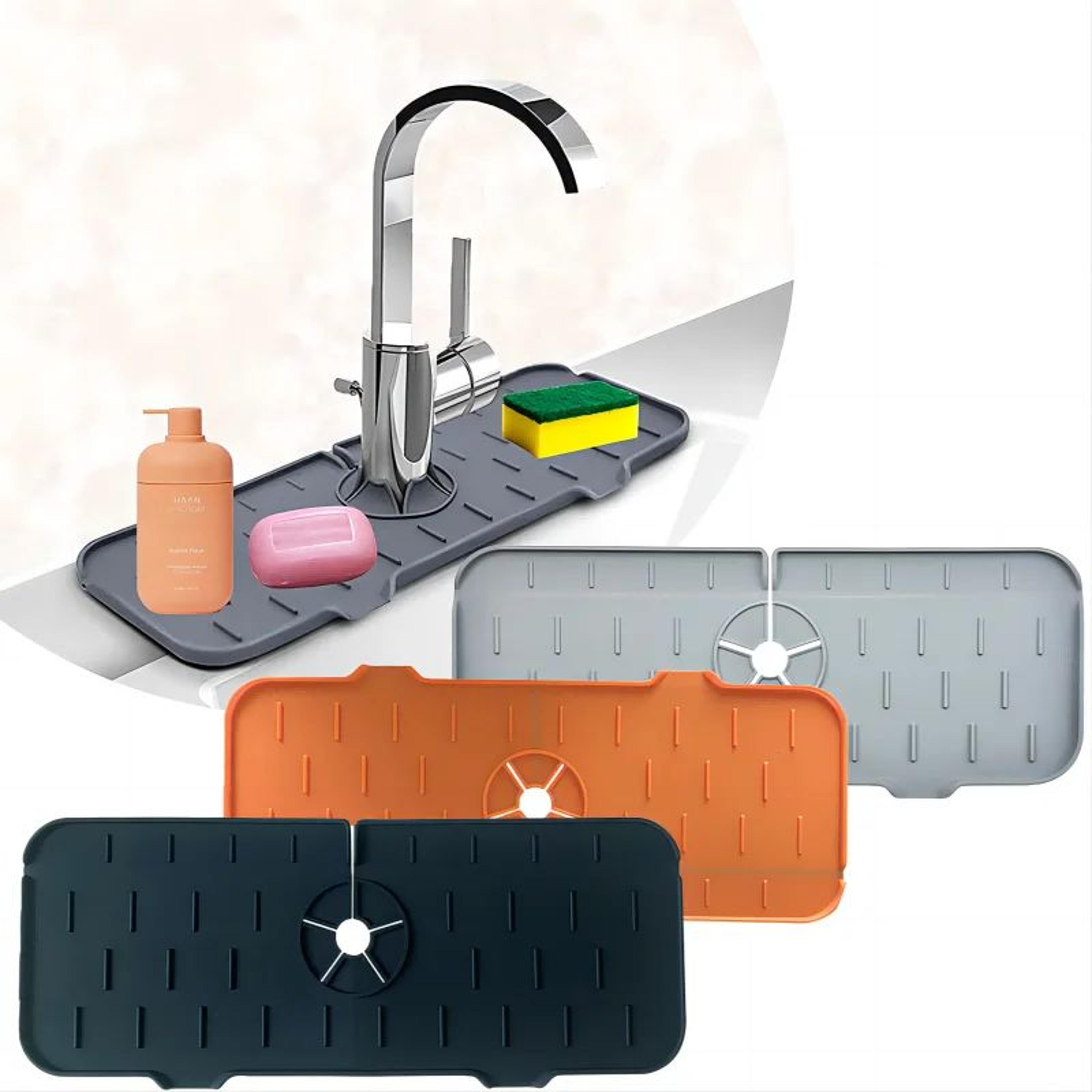 silicone faucet splash guard sink mat with drain shelf
