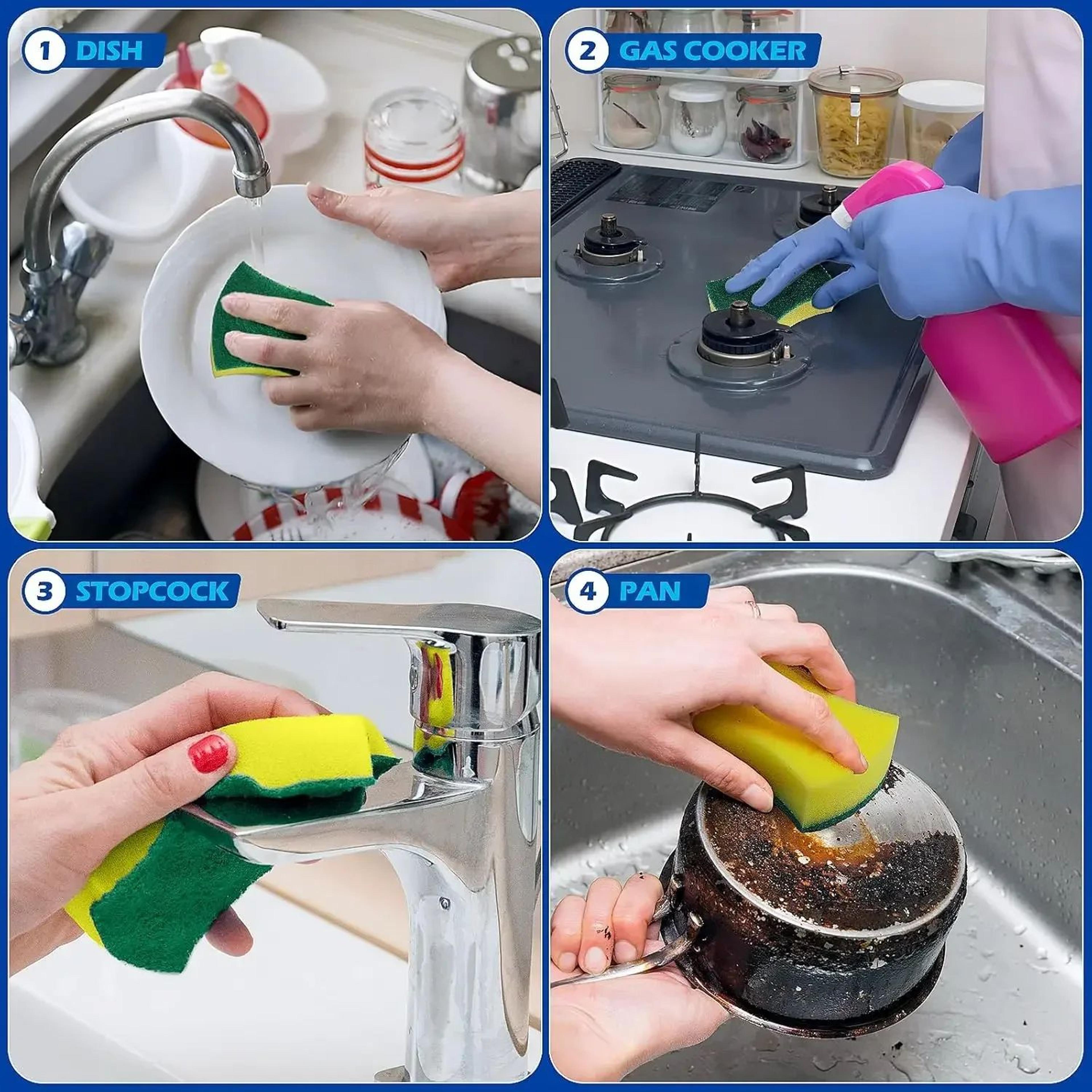 Soft Absorbent Kitchen Dishwashing Sponge Scouring Pad Set 4