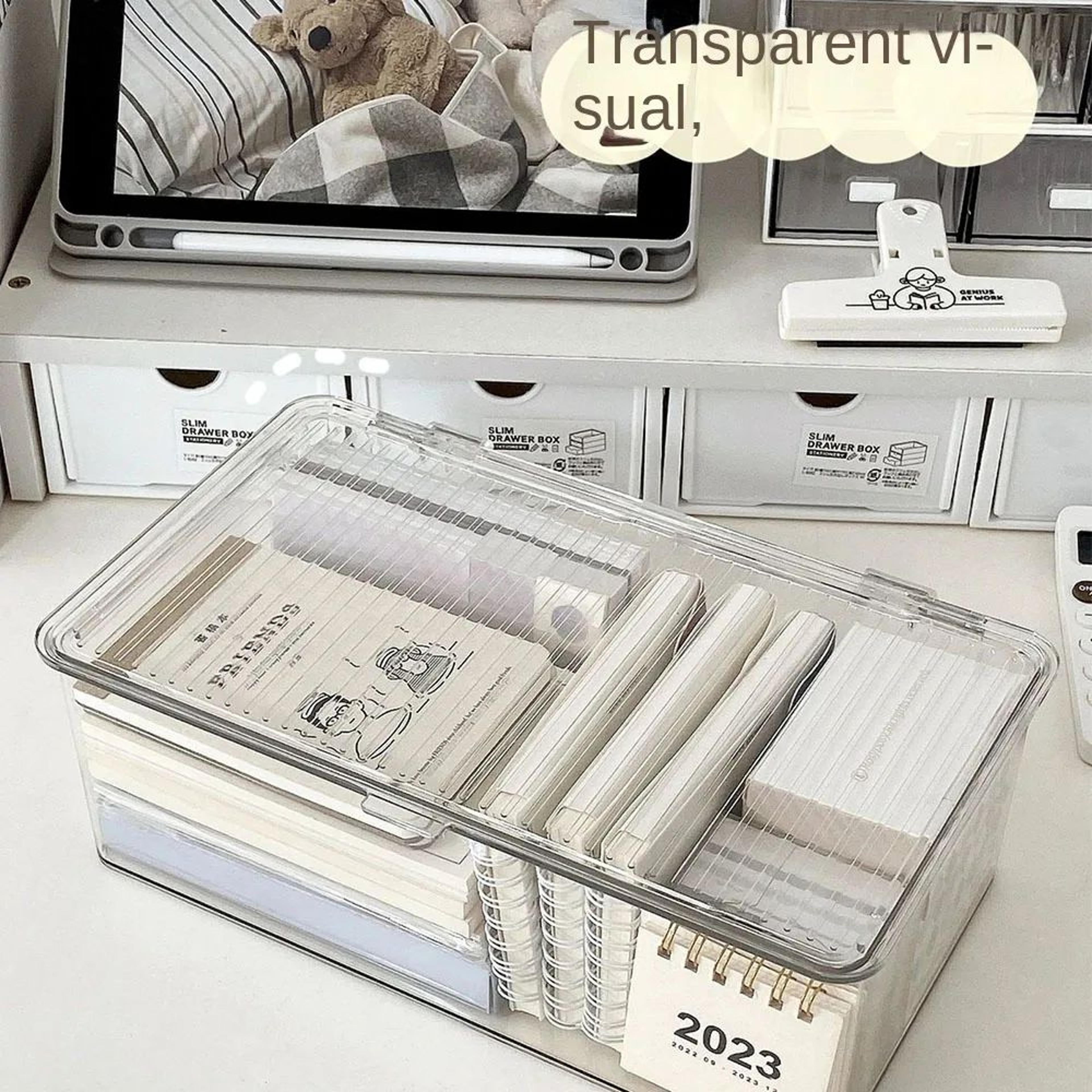 Large Clear Desktop Storage Box With Lid Organizer 4