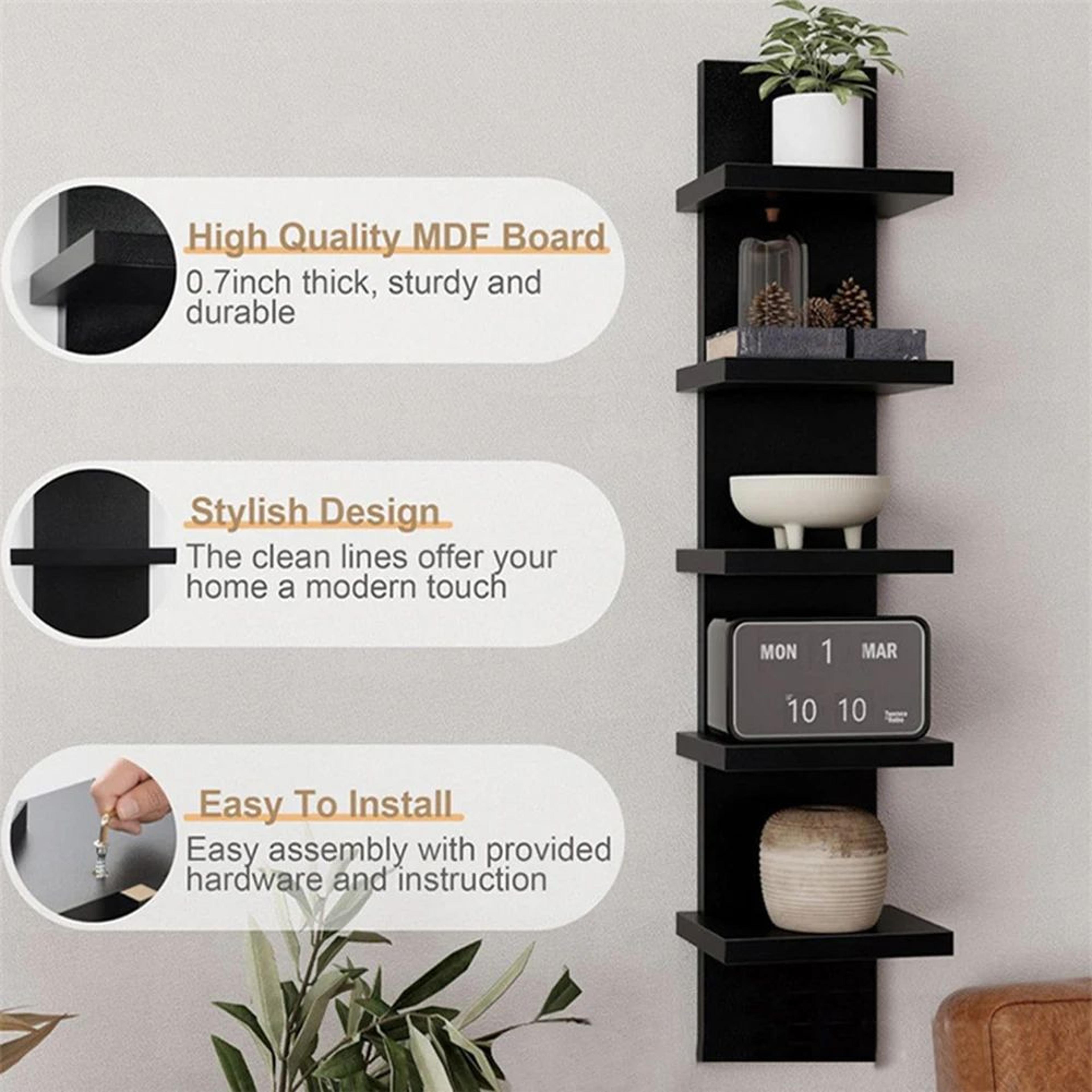 5 Tier Wall Mounted Bookshelf Floating Storage Shelf For Books And Home Decor 2