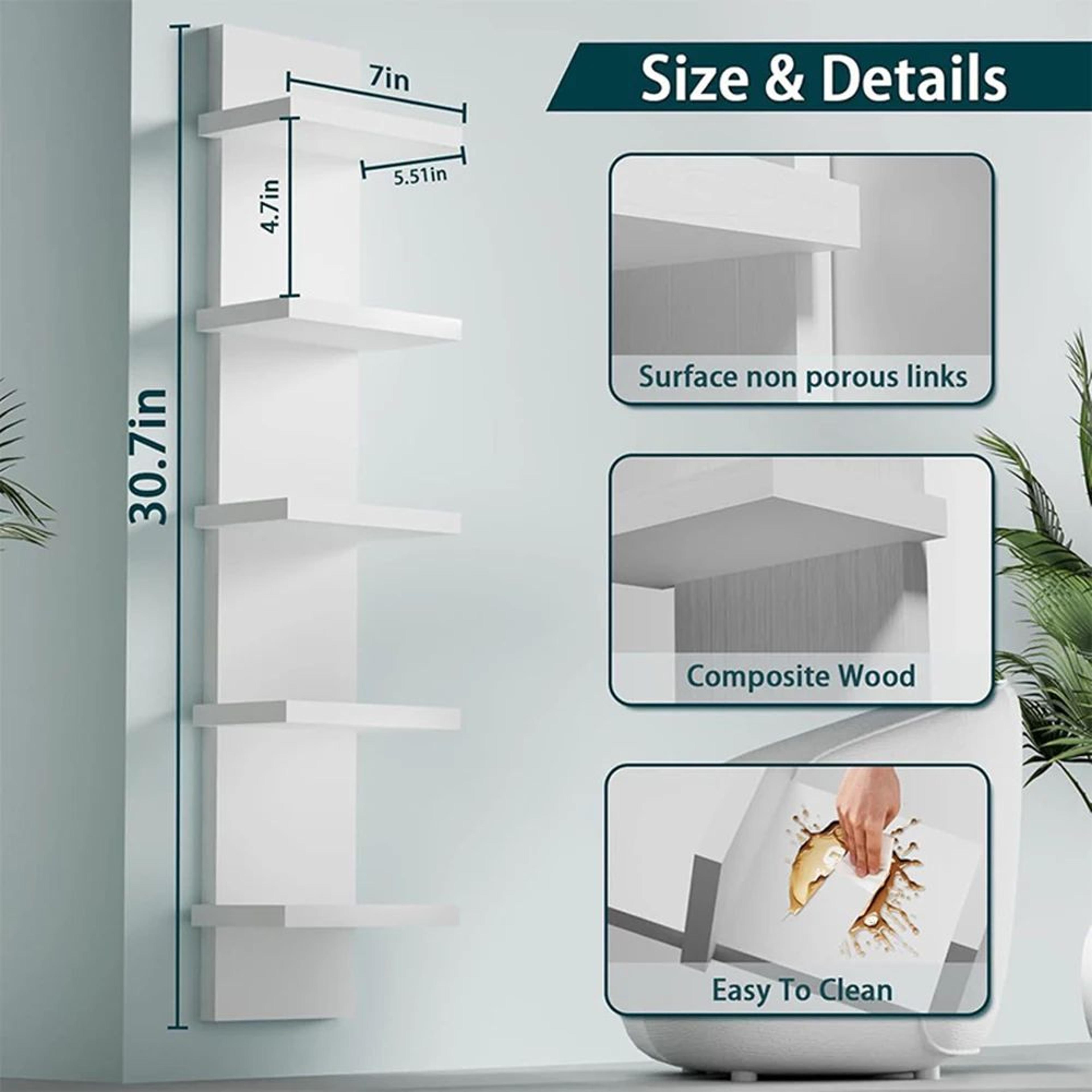 5 Tier Wall Mounted Bookshelf Floating Storage Shelf For Books And Home Decor 5