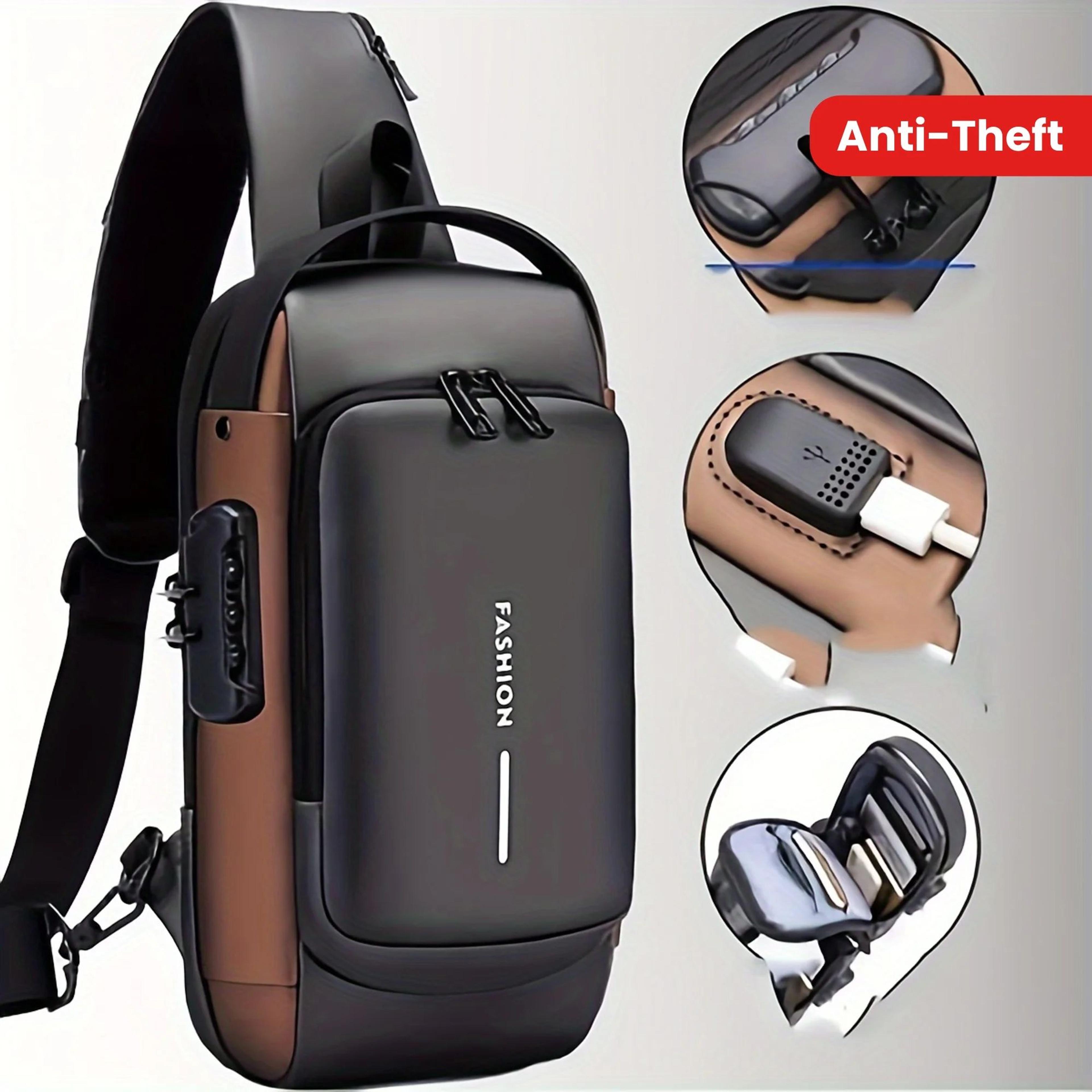 mens anti theft chest bag with password lock crossbody sling bag for travel and everyday carry
