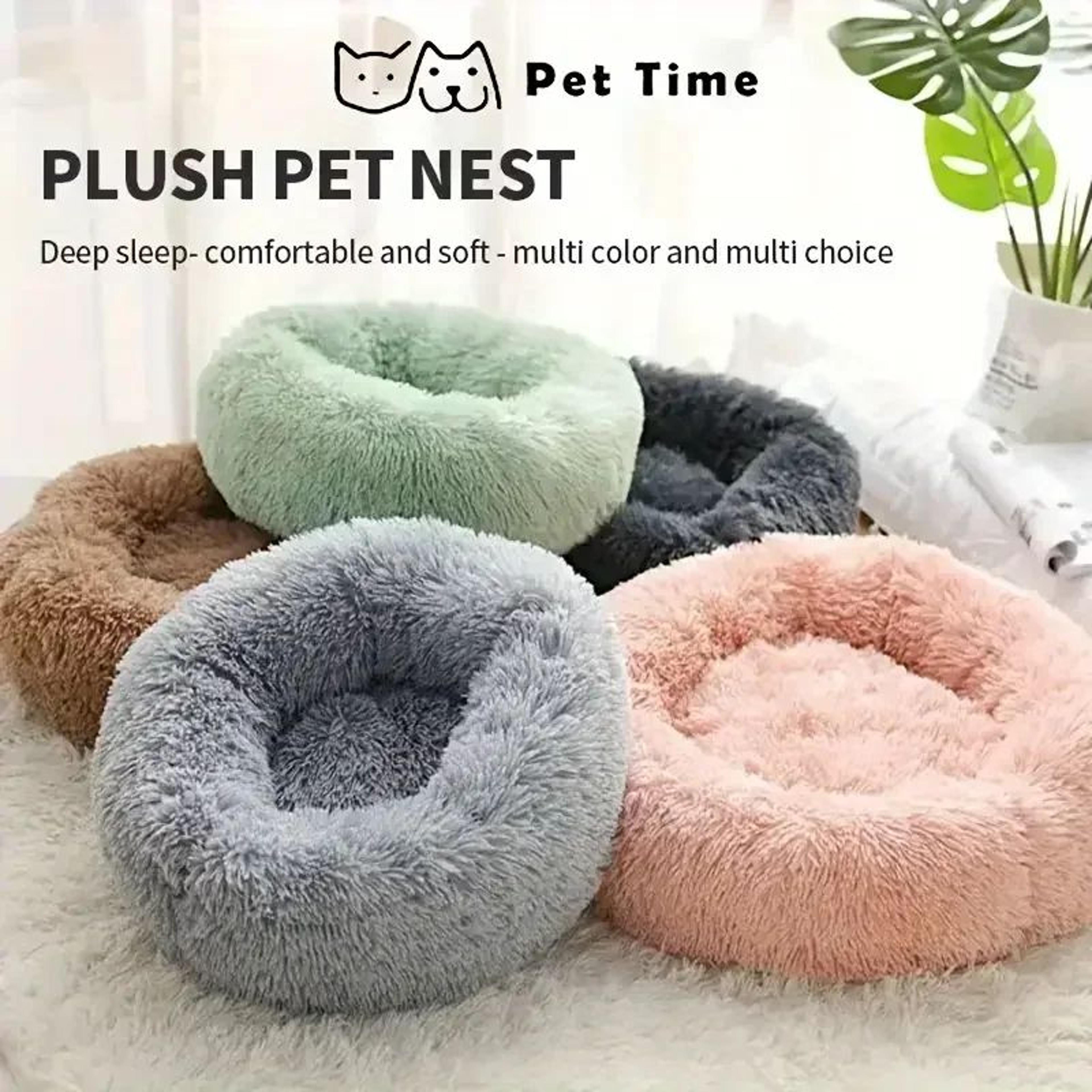 Round Plush Dog Bed And Cat Bed With Soft Faux Fur And Non Slip Base 2