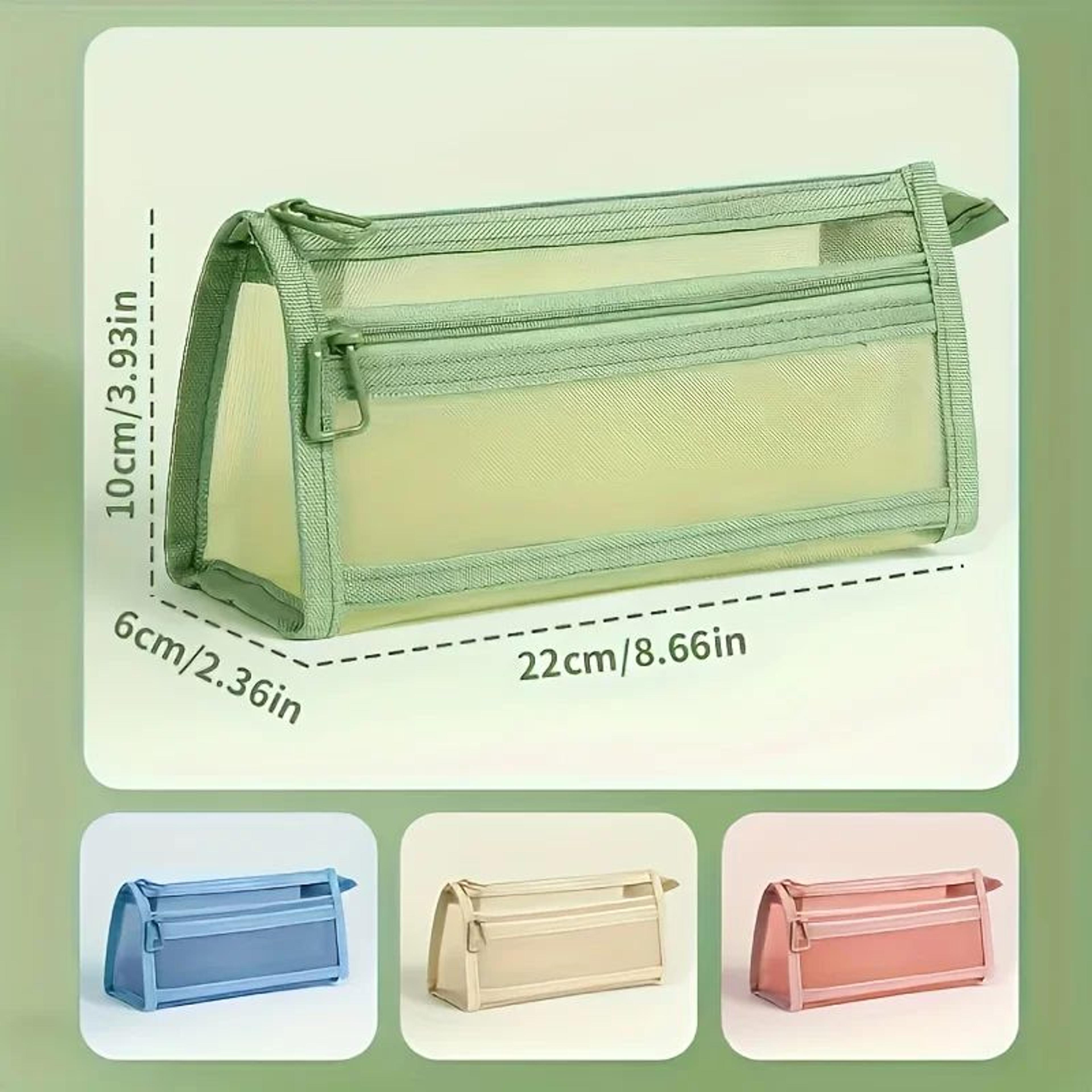Double Layer Mesh Pencil Case With Handle Clear Storage Organizer Bag 1