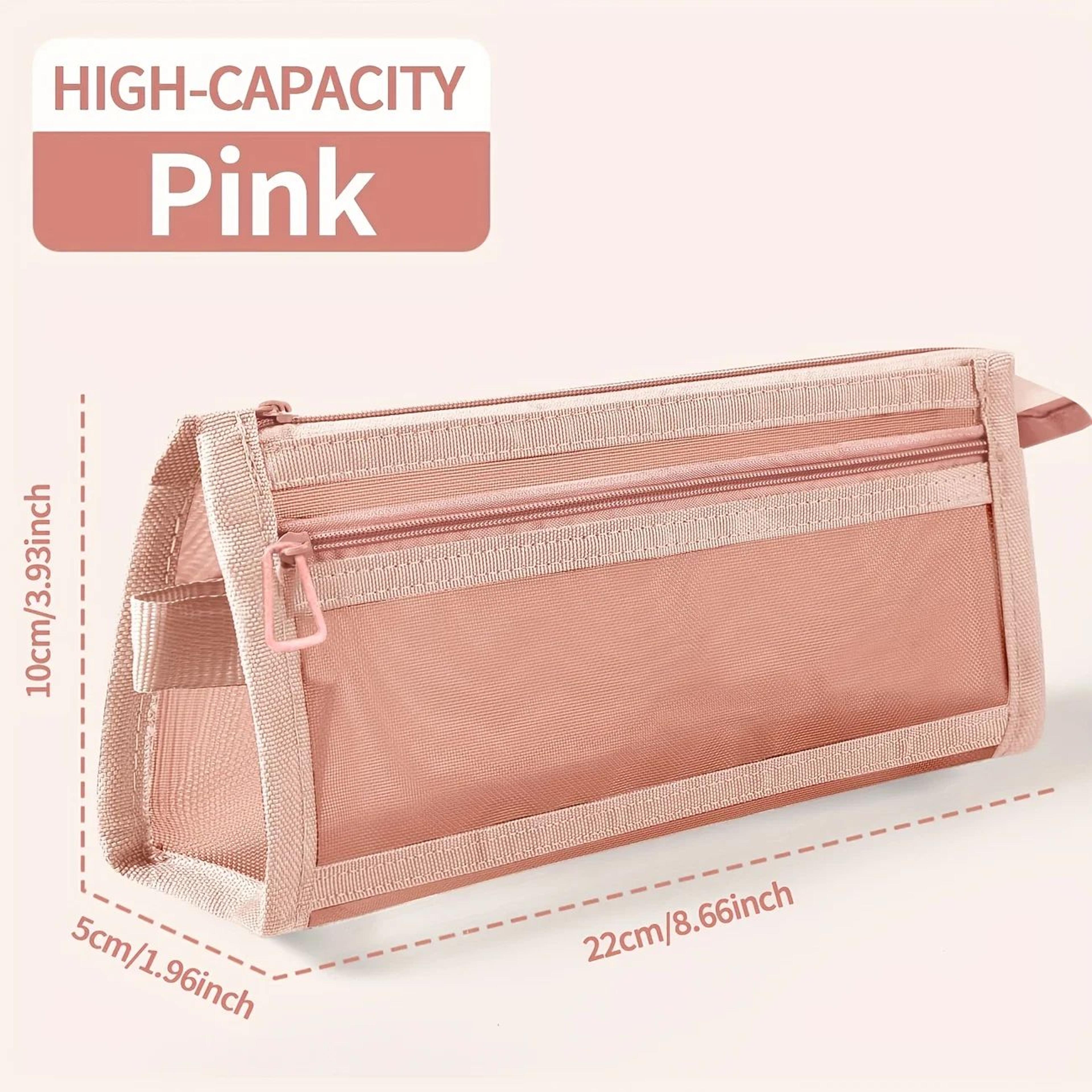 Double Layer Mesh Pencil Case With Handle Clear Storage Organizer Bag 7