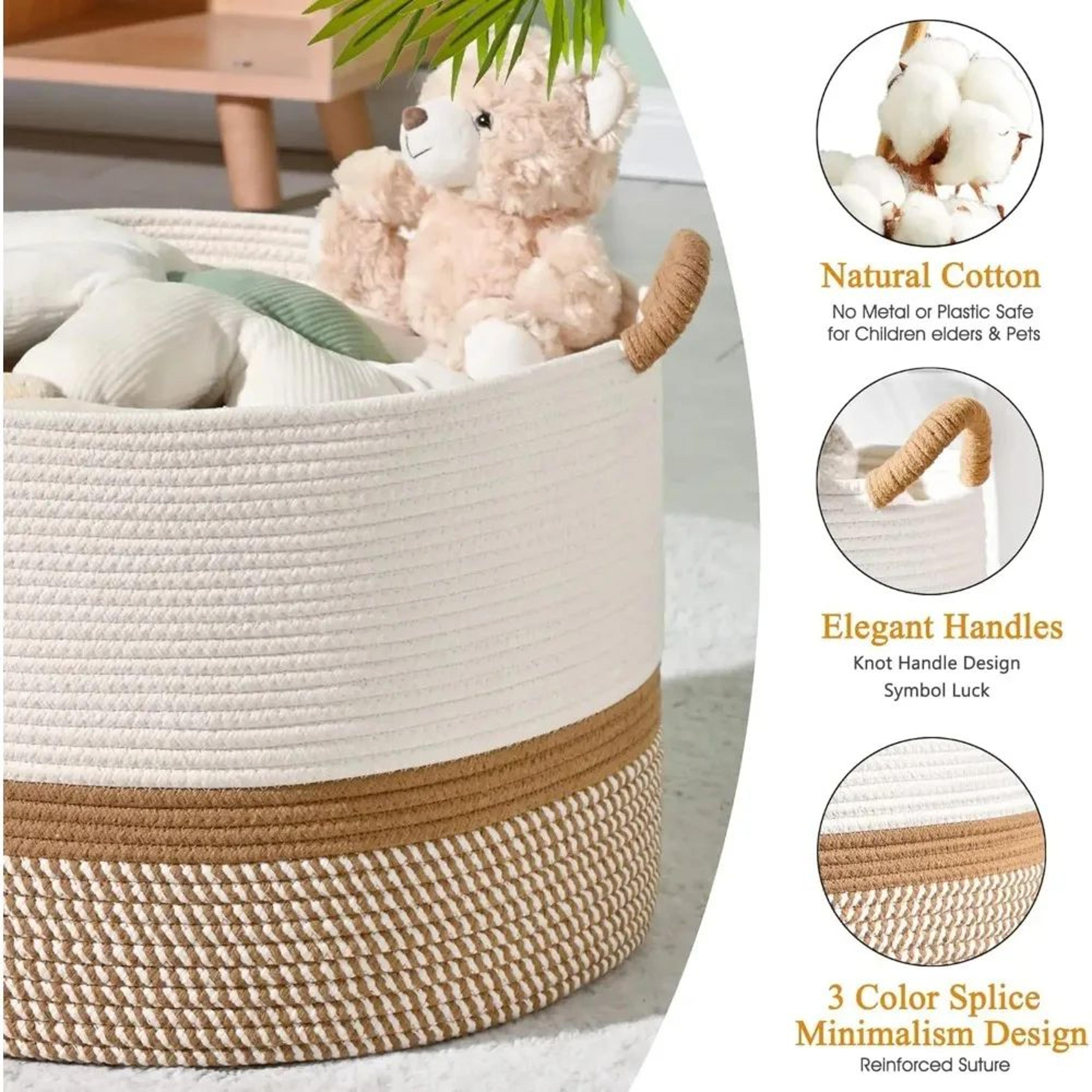 Large Woven Blanket Basket Cotton Rope Storage Basket For Laundry And Home 4