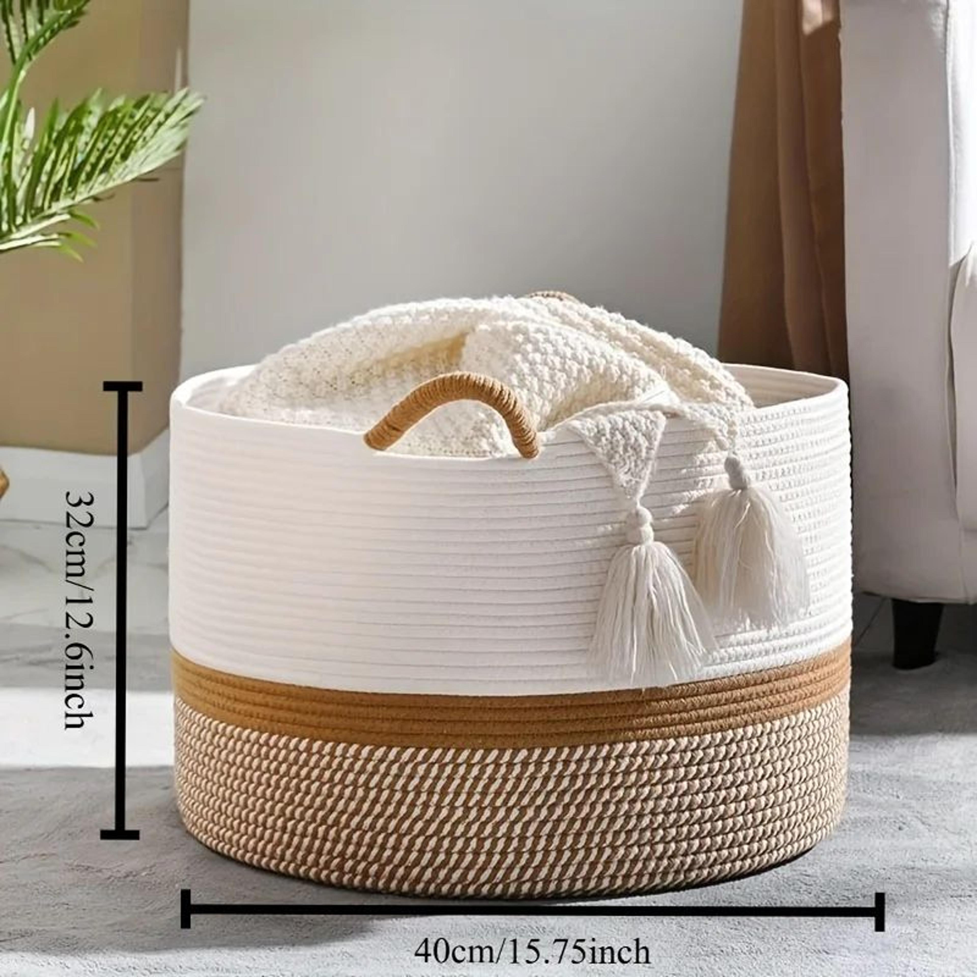 Large Woven Blanket Basket Cotton Rope Storage Basket For Laundry And Home 5
