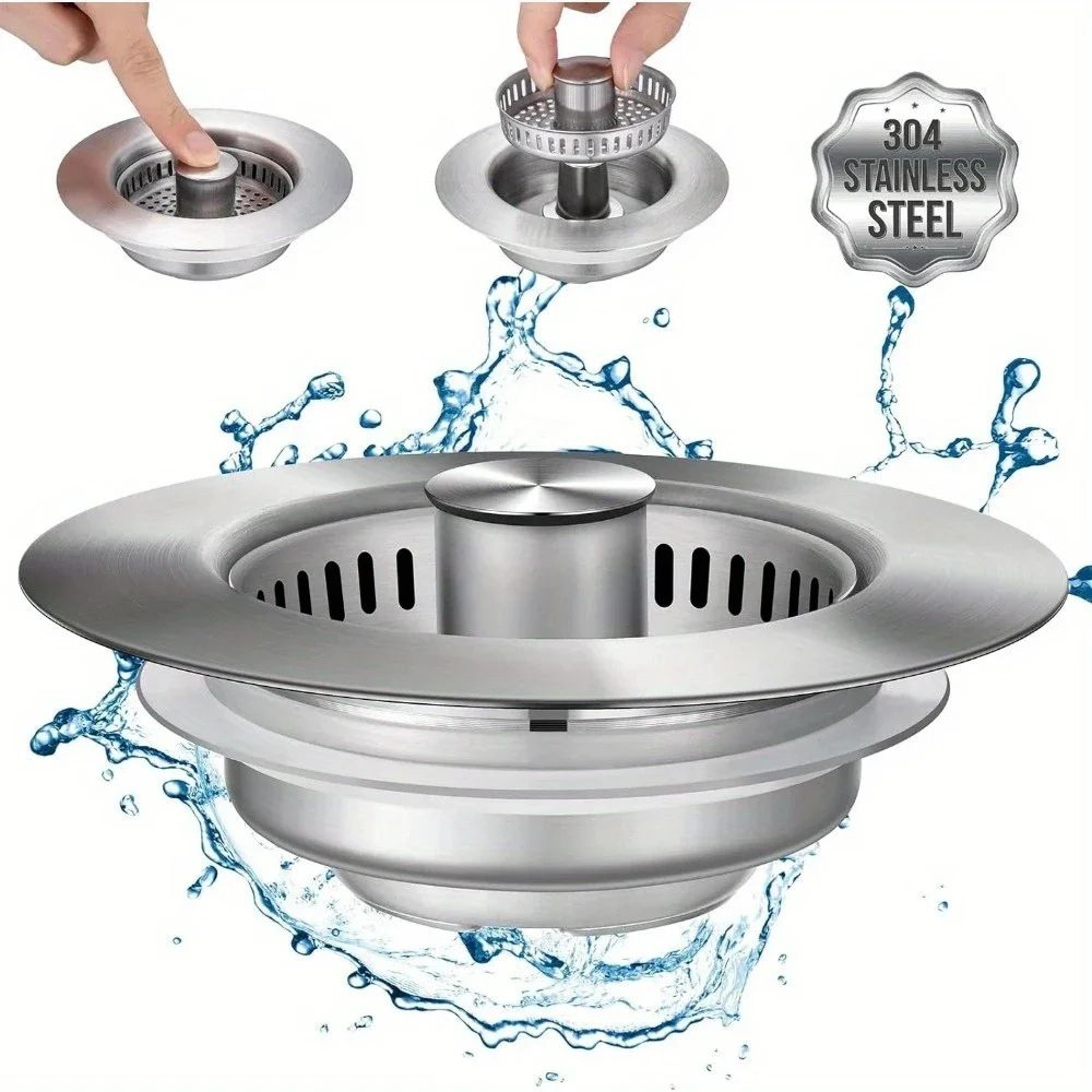 3 in 1 stainless steel kitchen sink strainer and pop up drain stopper