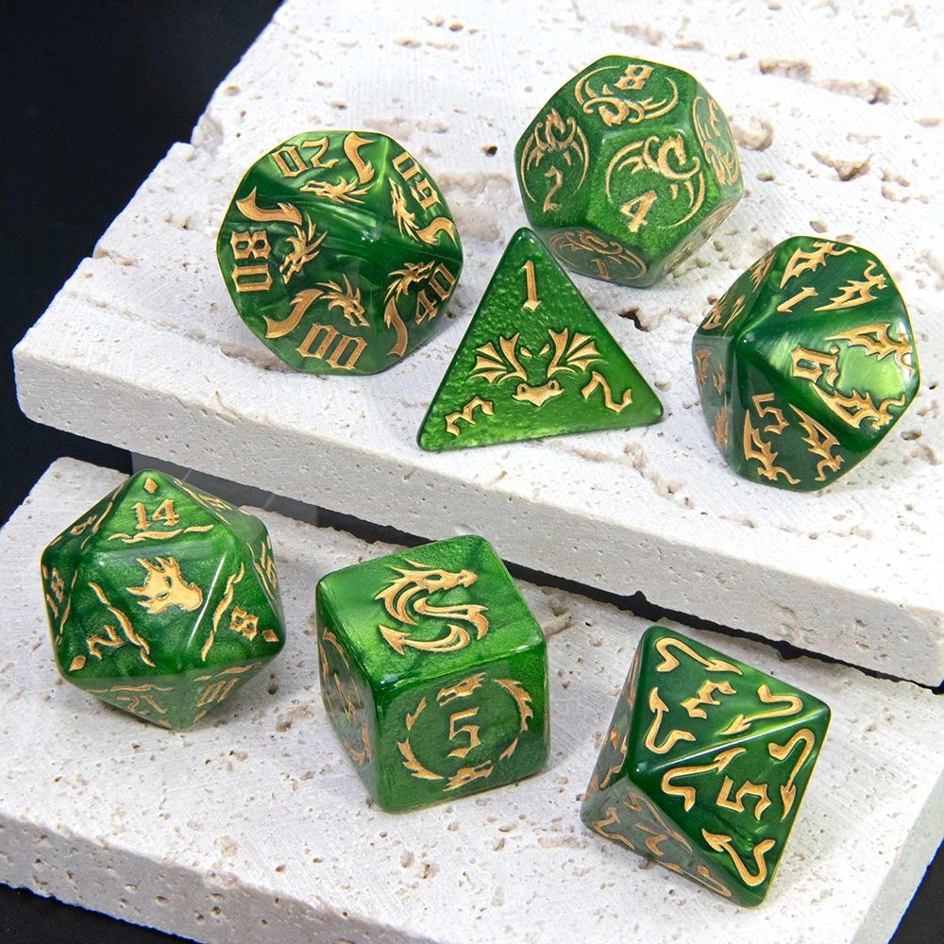 dragon pattern marble rpg dice set