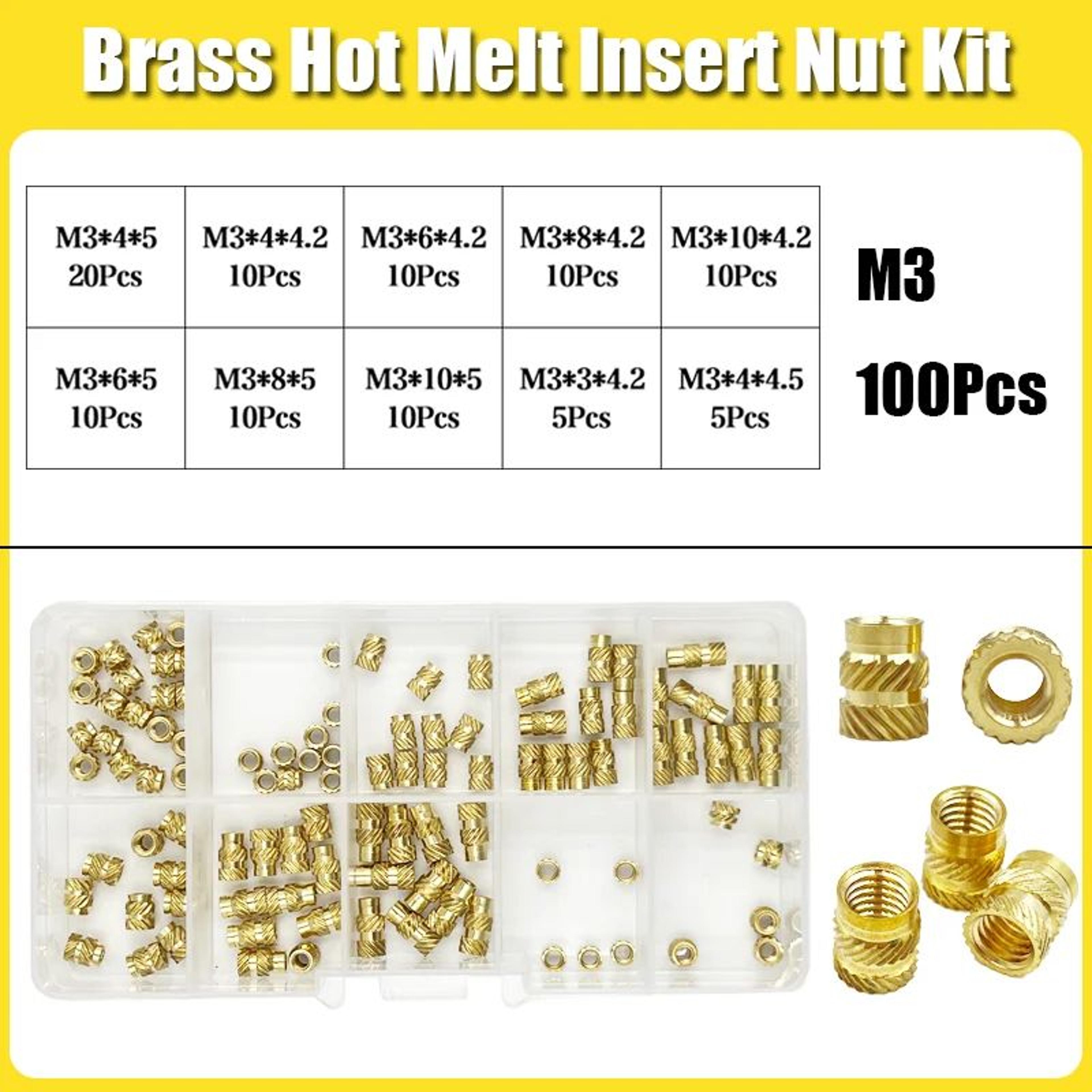 Knurled Brass Heat Set Insert Nut Kit 8