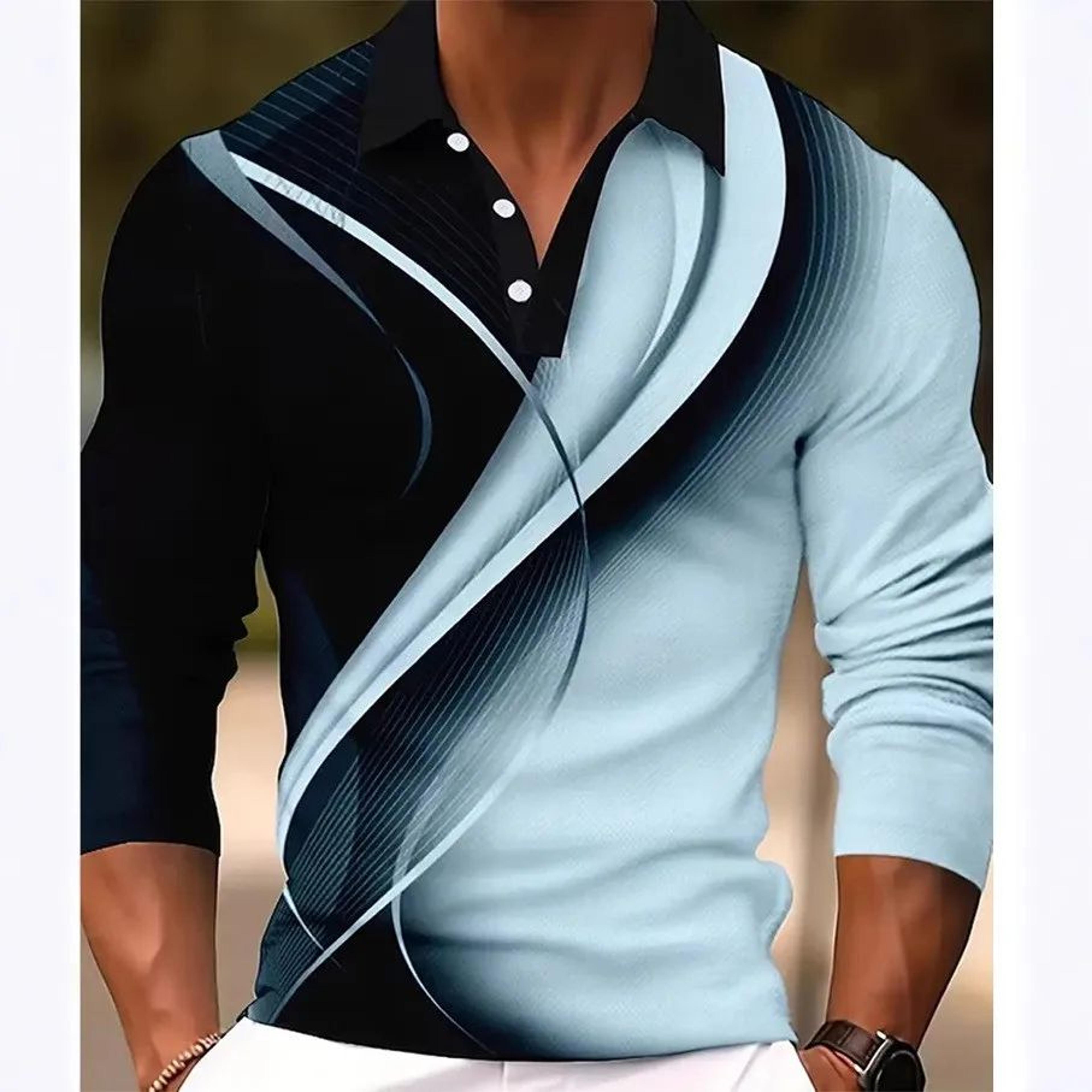 Mens Graphic Long Sleeve Polo Shirt Casual Statement Wear 3