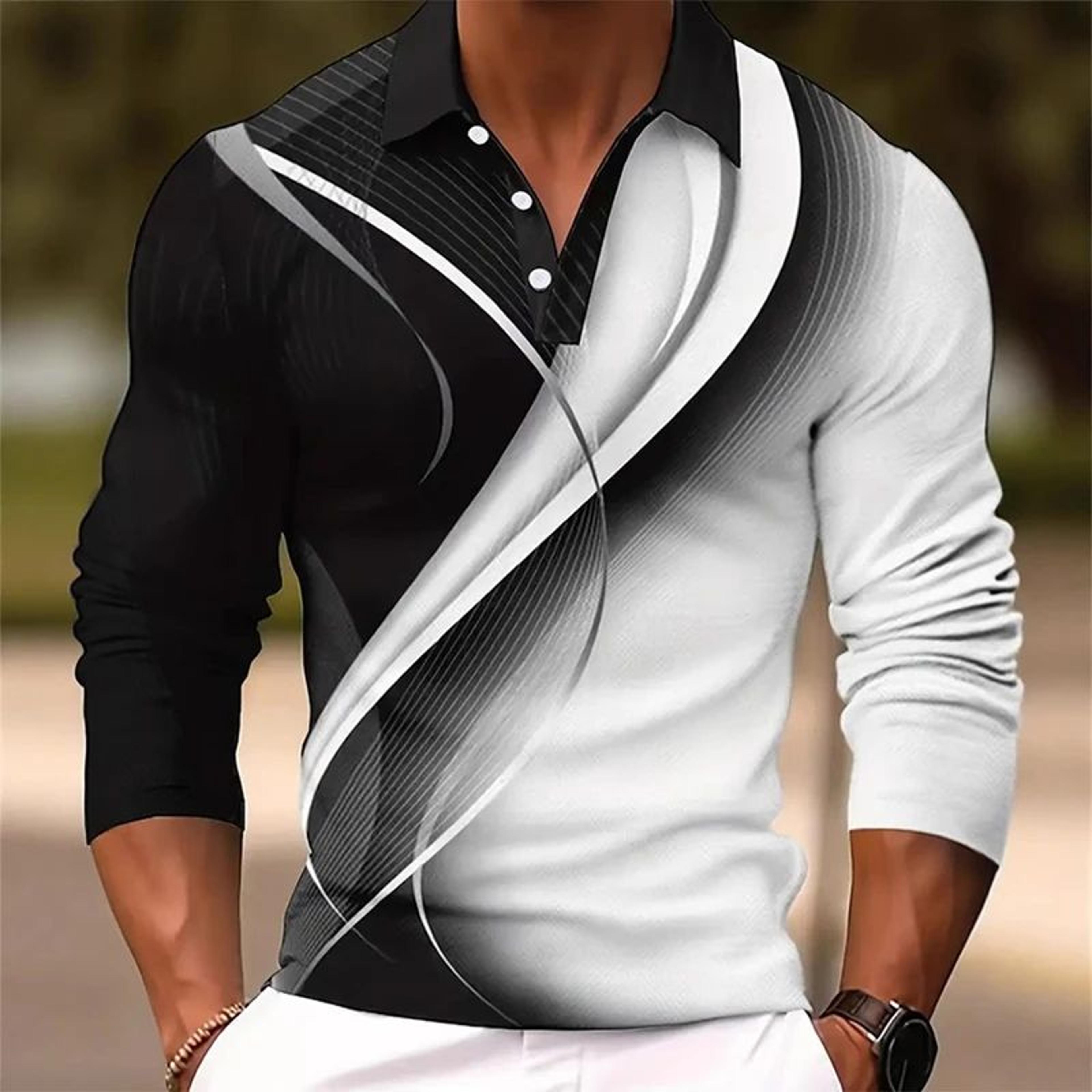 Mens Graphic Long Sleeve Polo Shirt Casual Statement Wear 1