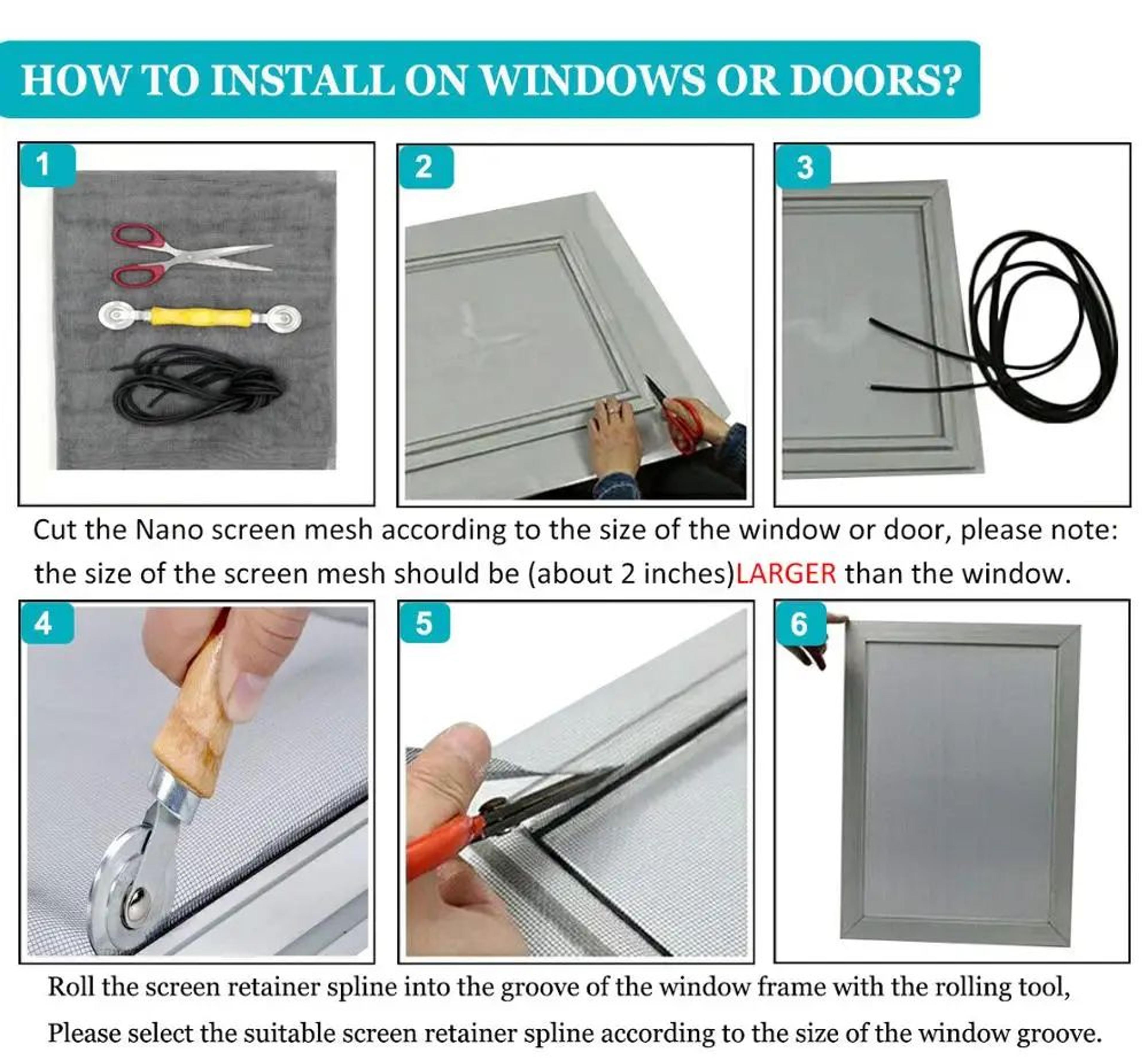 Window Screen Replacement Kit With Fiberglass Mesh Spline And Rolling Tool 2